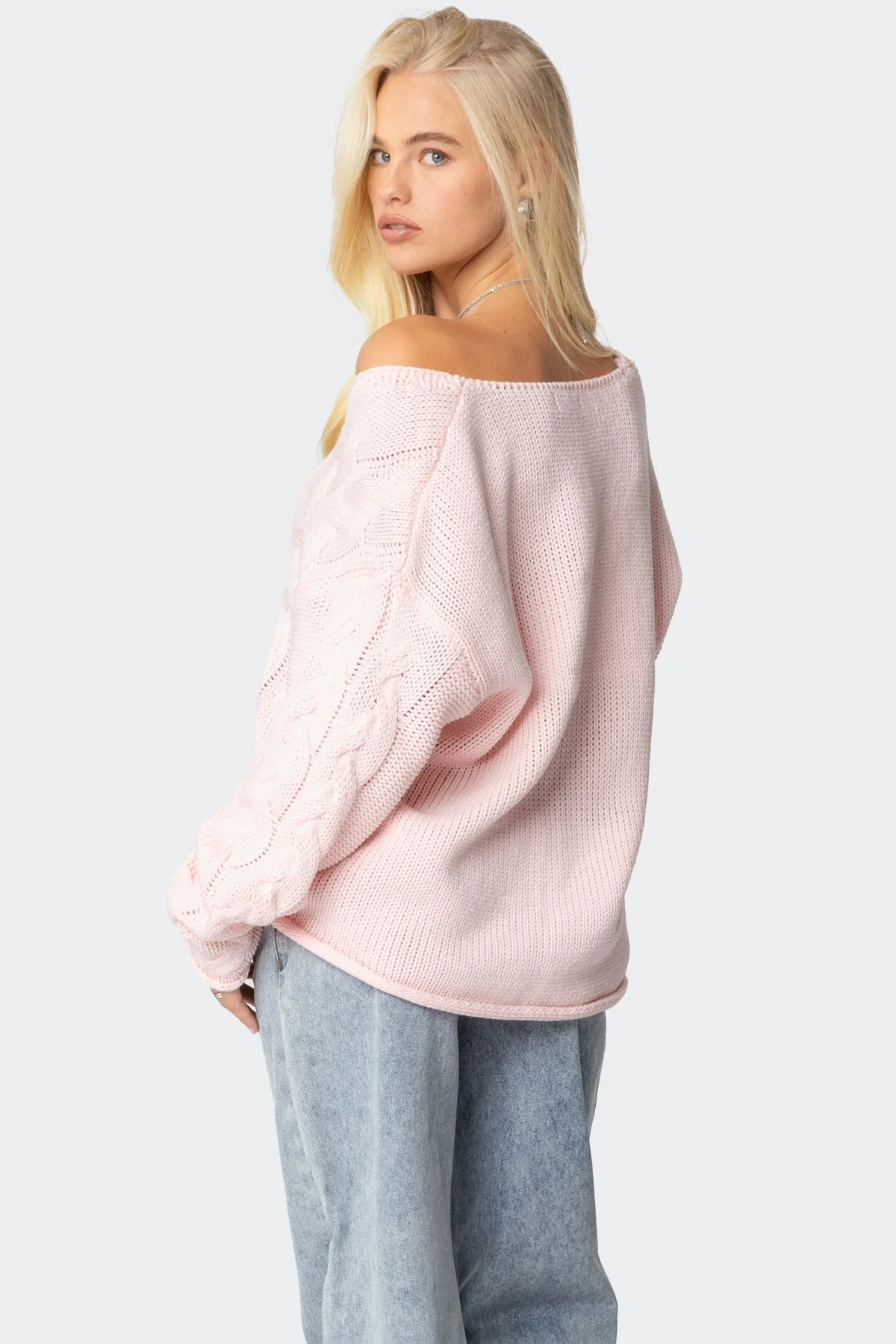 Light Pink Cable Knit Oversized Sweater