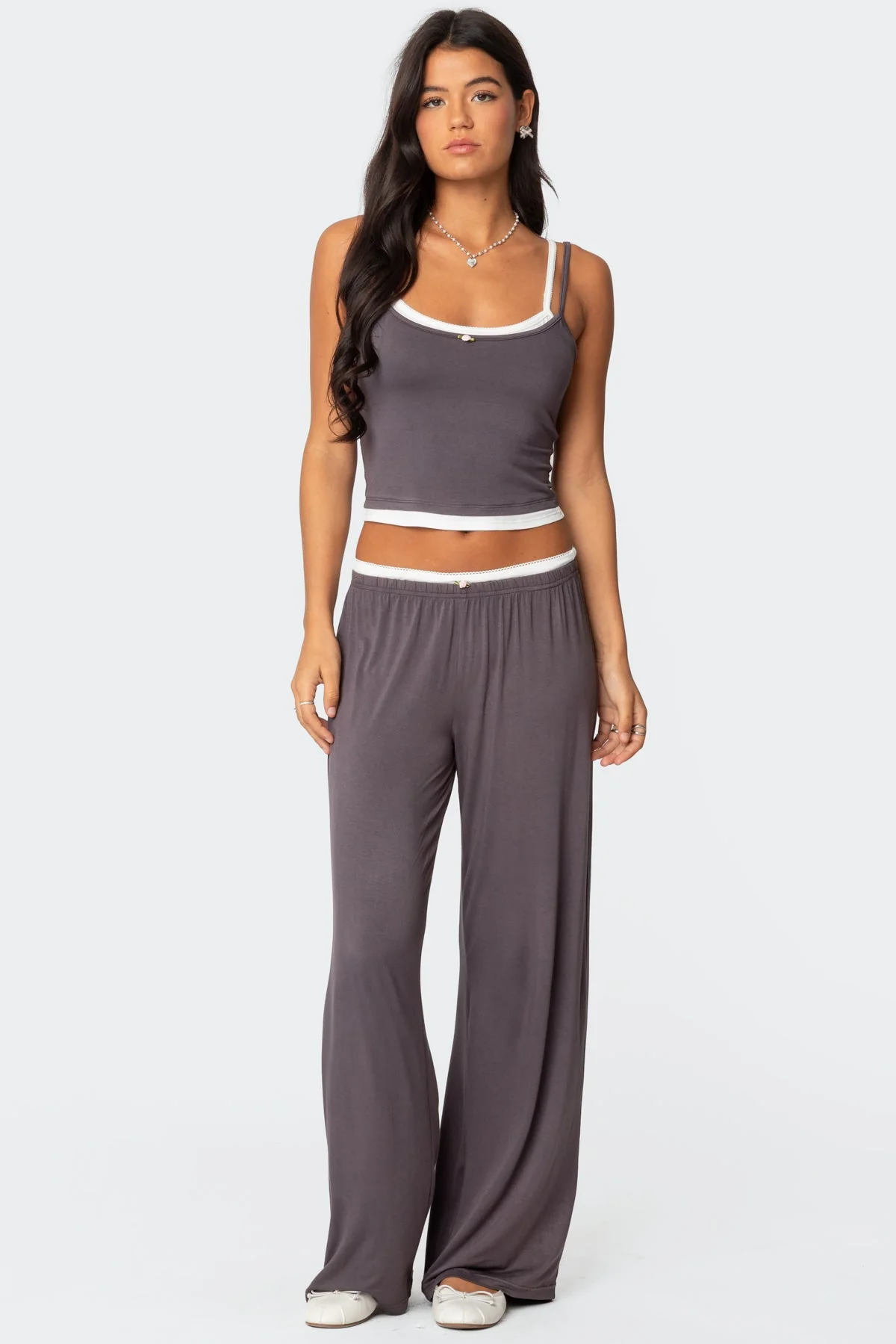 Gray Layered Tank Top for Women Adjustable Straps