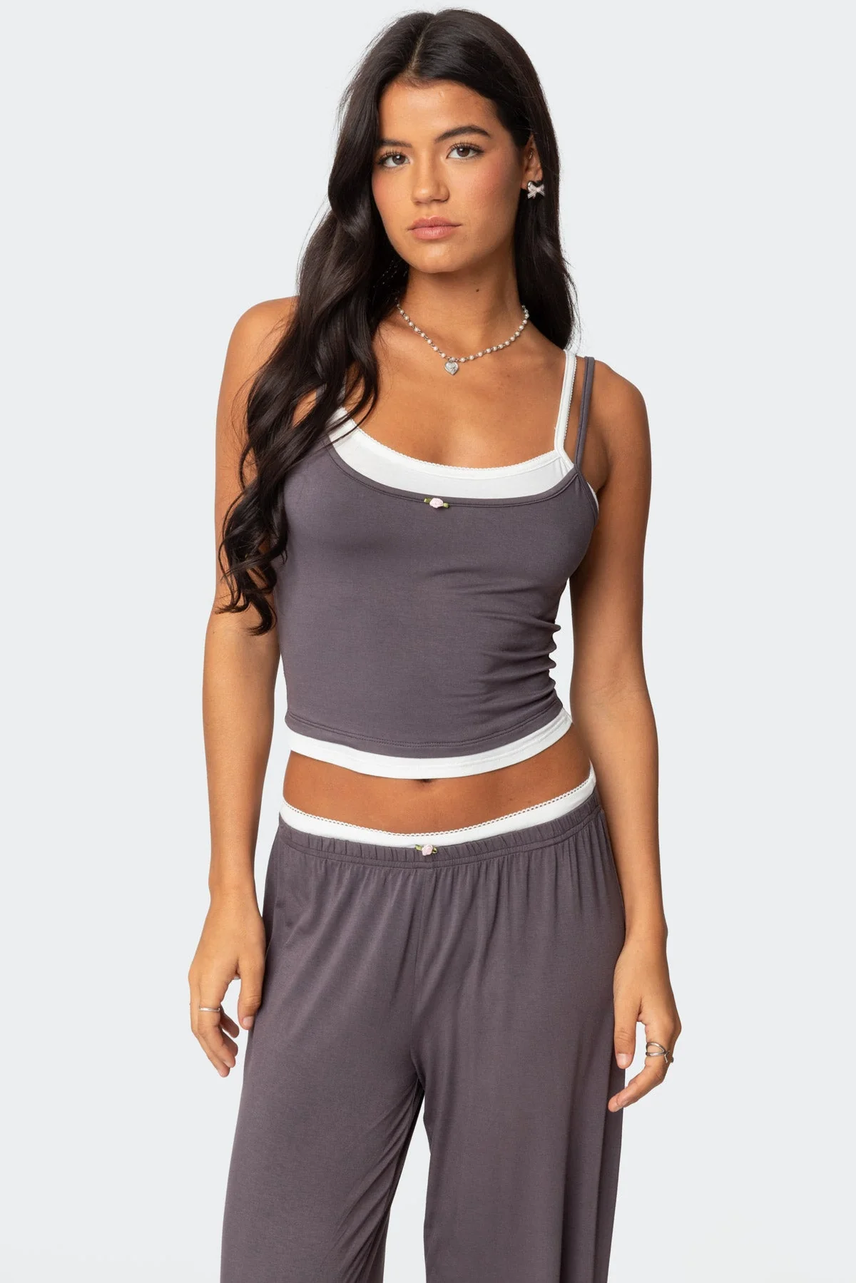 Gray Layered Tank Top for Women Adjustable Straps