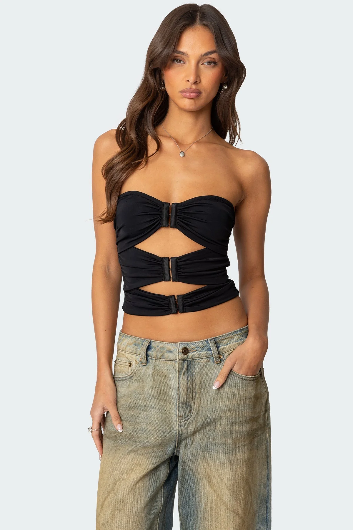 Ariella Black Strapless Cut Out Top