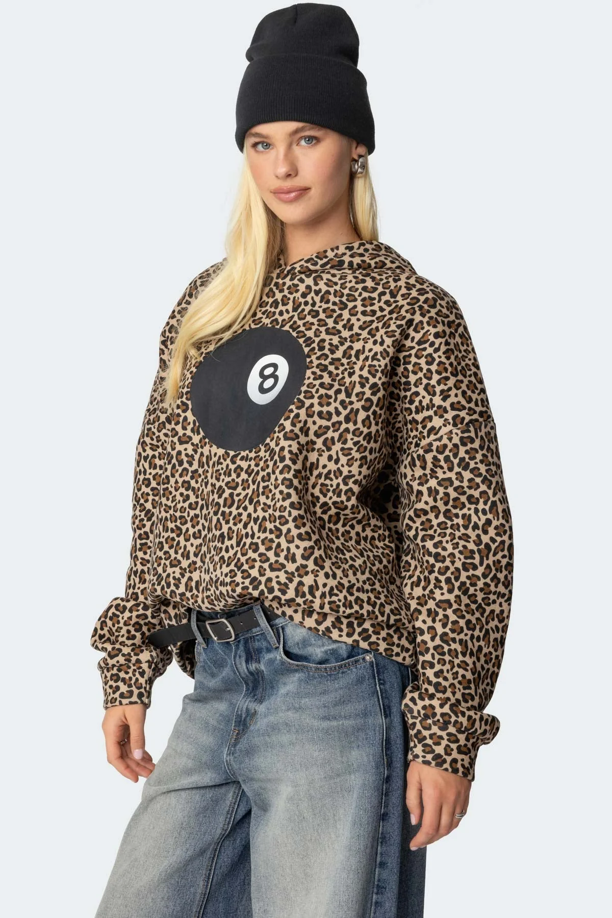 Leopard Print Oversized Hoodie - Graphic Billiard Style