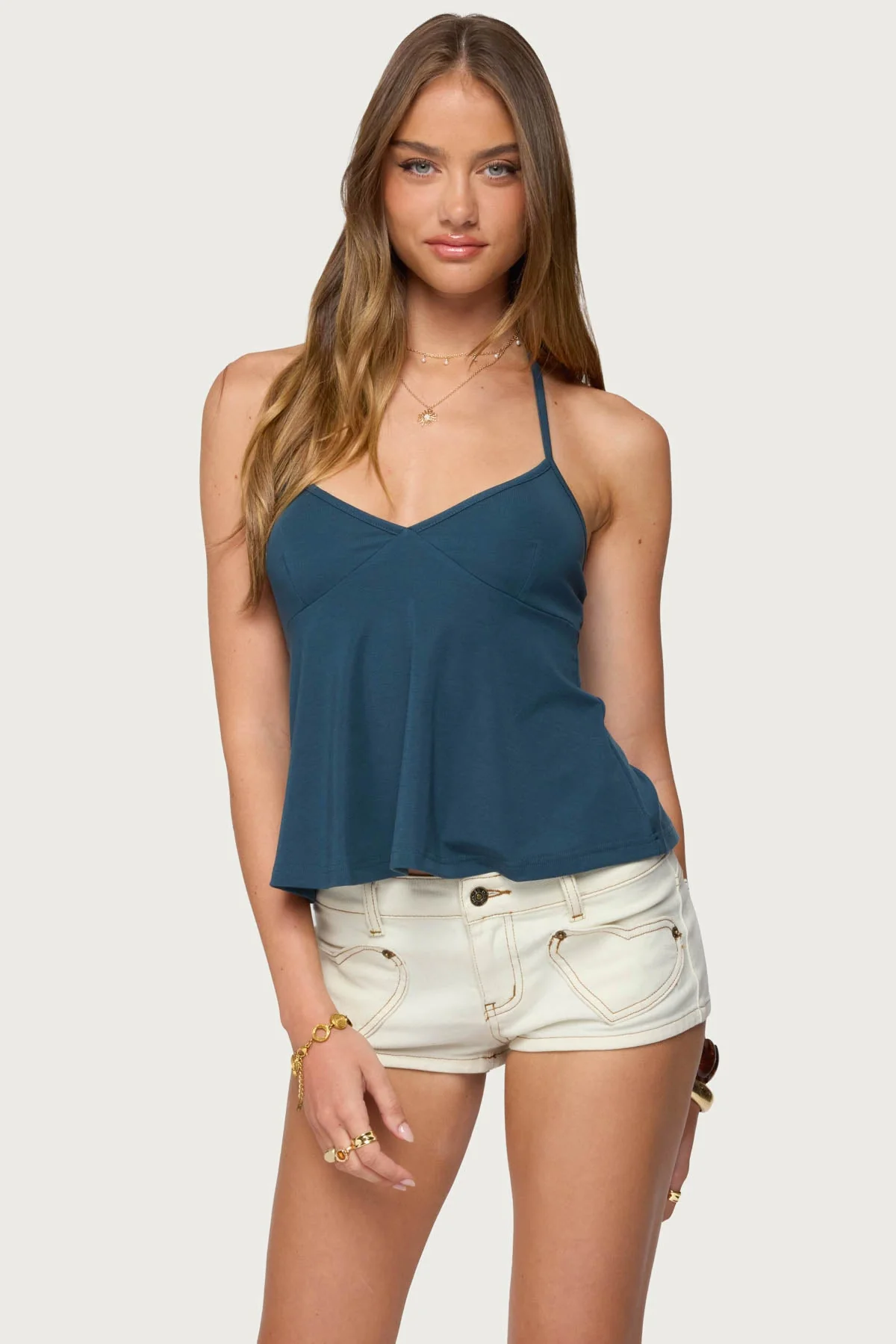 Navy Halter Babydoll Top for Women