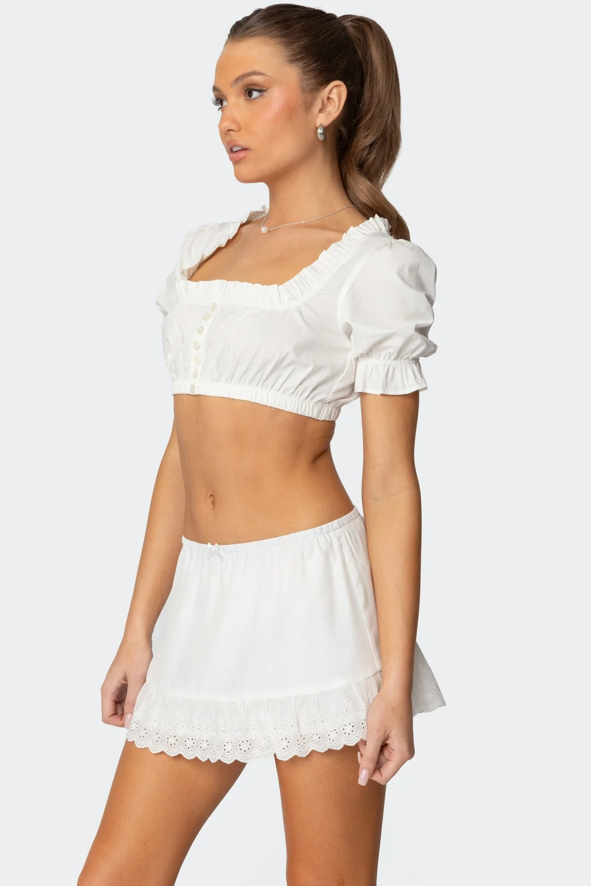 White Puffed Sleeve Crop Top