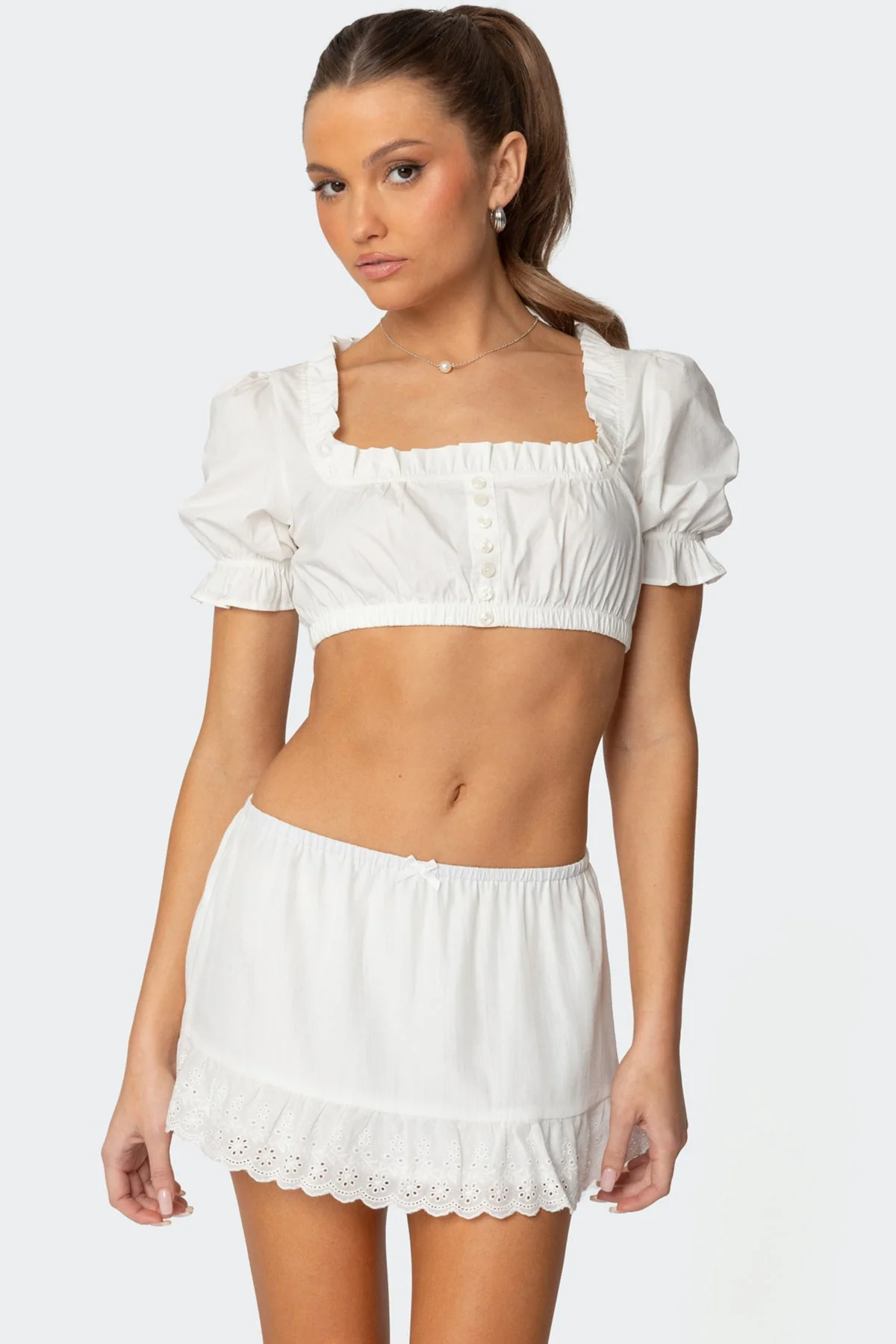 White Puffed Sleeve Crop Top