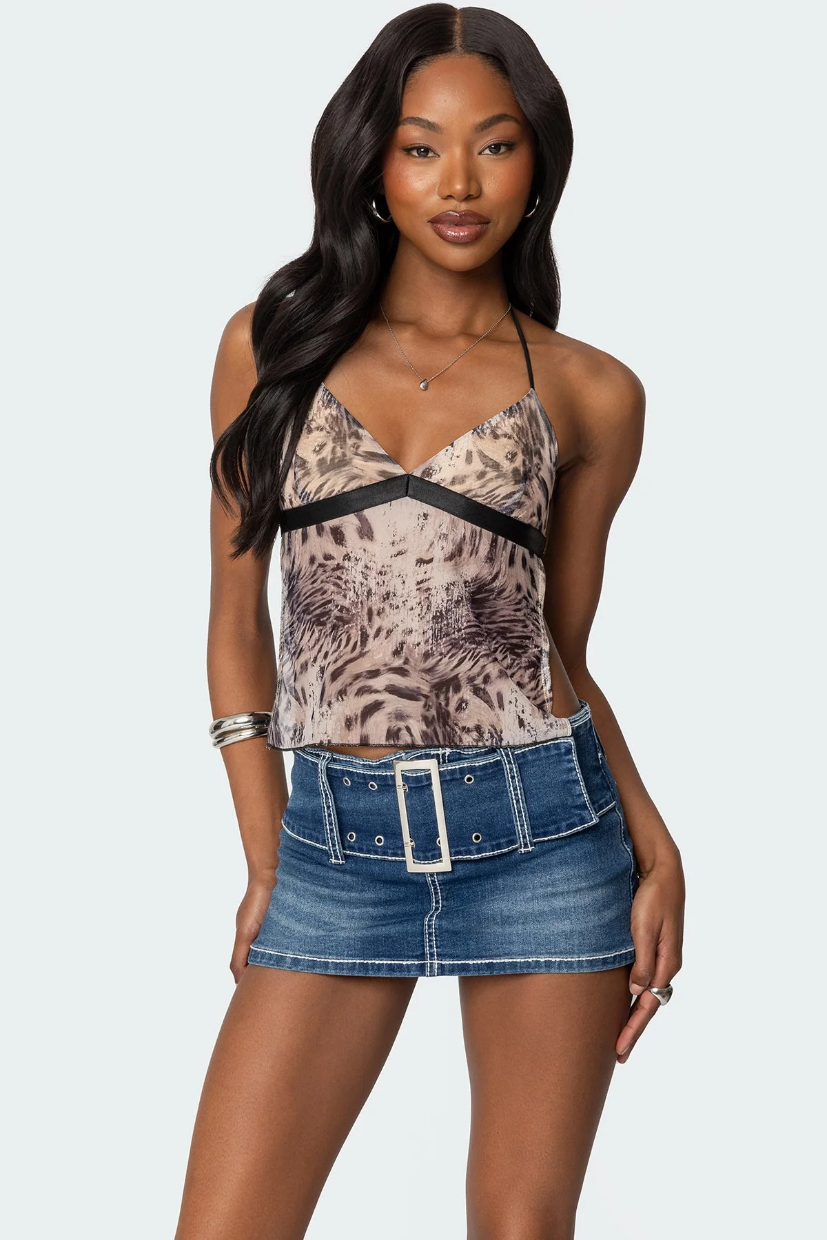 Leopard Print Backless Halter Top for Women