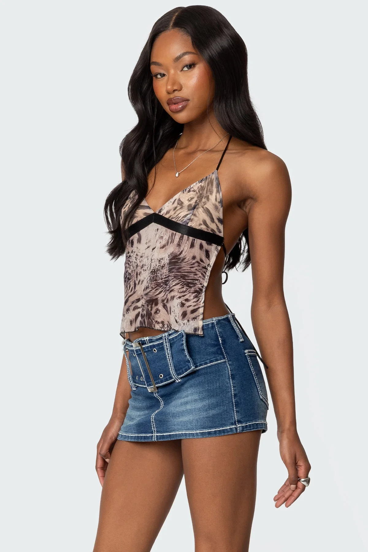Leopard Print Backless Halter Top for Women