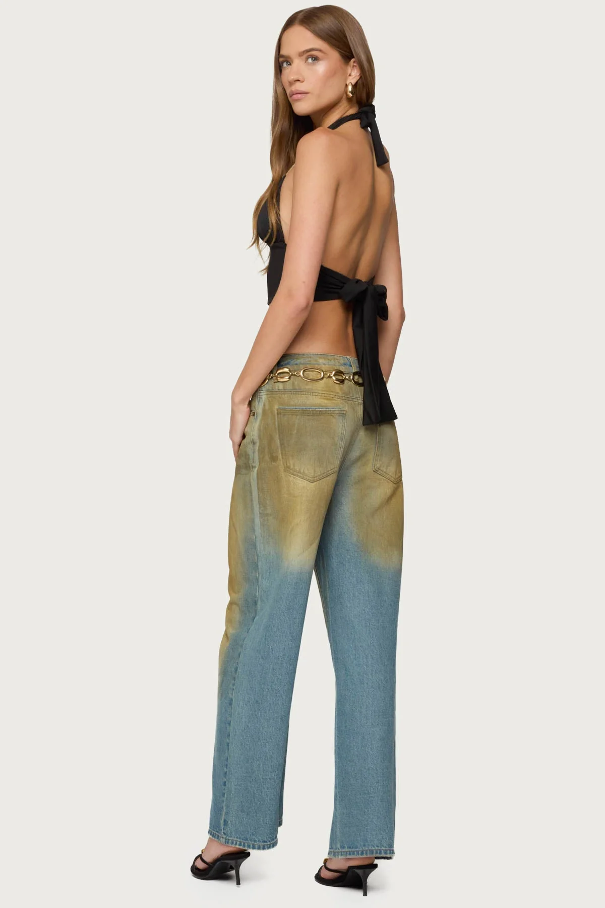 Black Halter Plunge Neck Backless Top