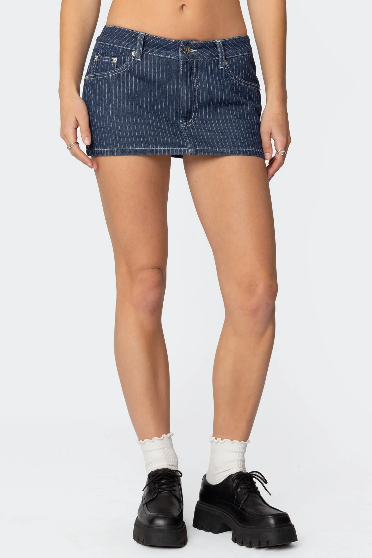 Navy Pinstripe Denim Skort Womens Casual Mini Skirt