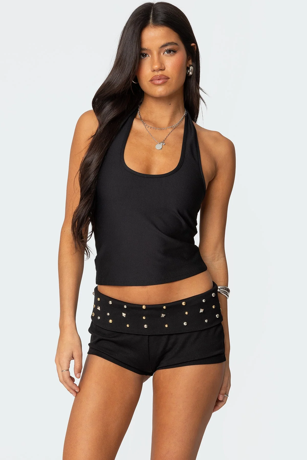 Black Ribbed Halter Top Womens Sleeveless Style
