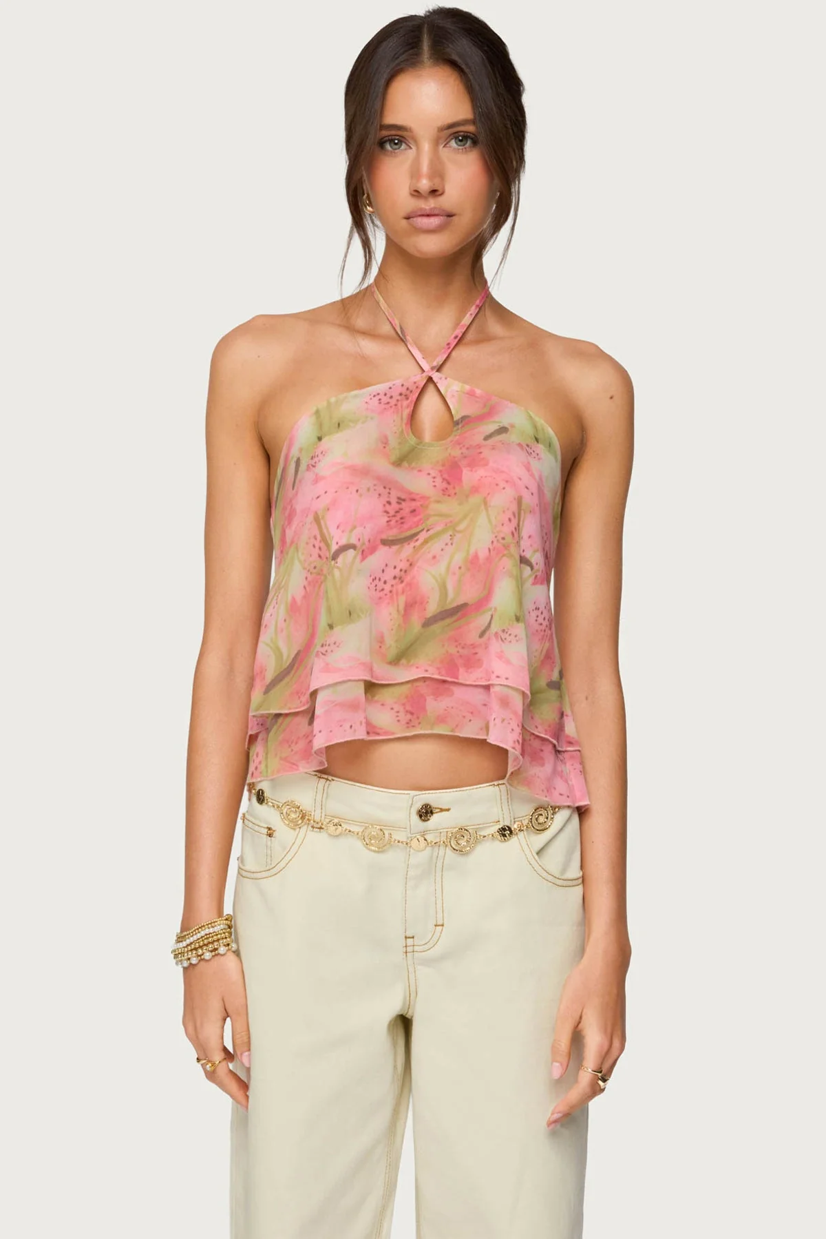 Layered Dragon Halter Top in Chiffon Fabric