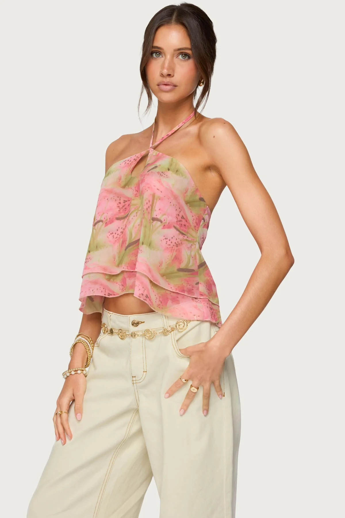 Layered Dragon Halter Top in Chiffon Fabric