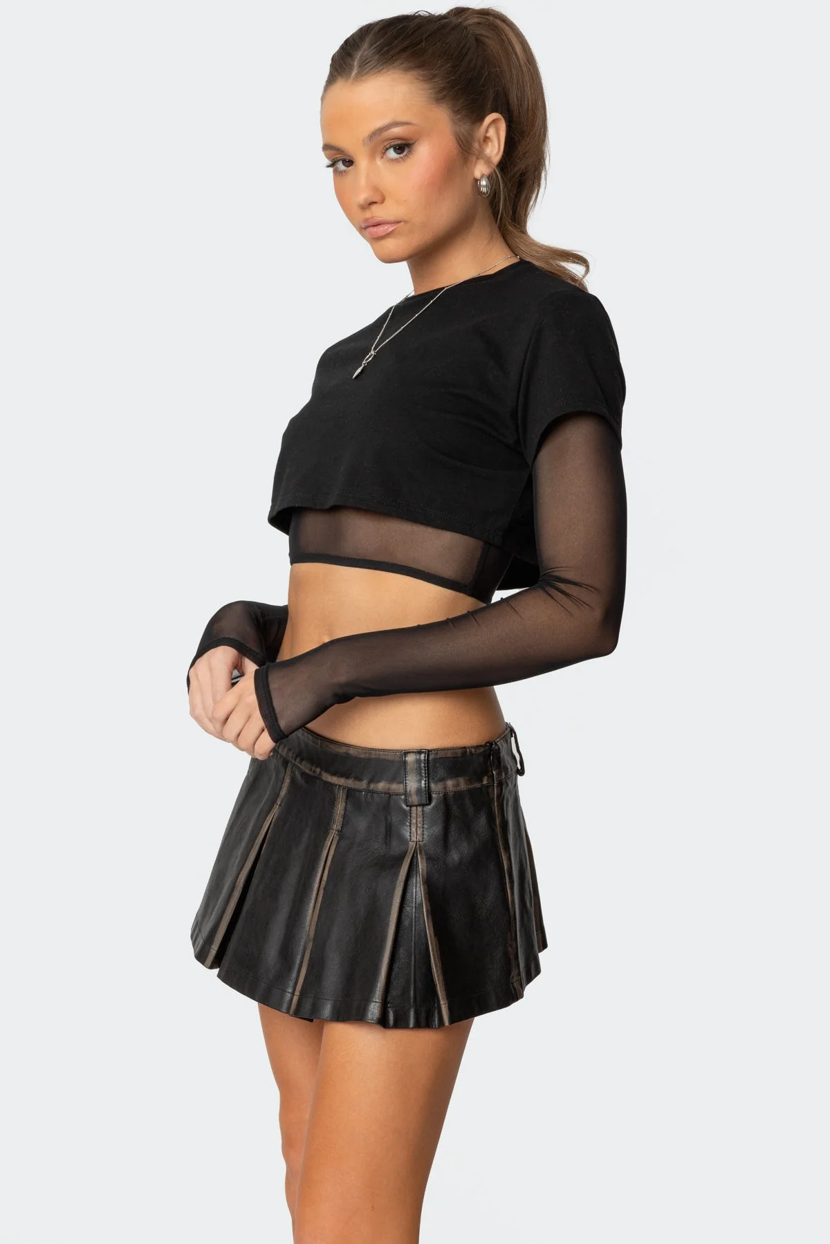 Layered Black Long Sleeve T-Shirt for Women