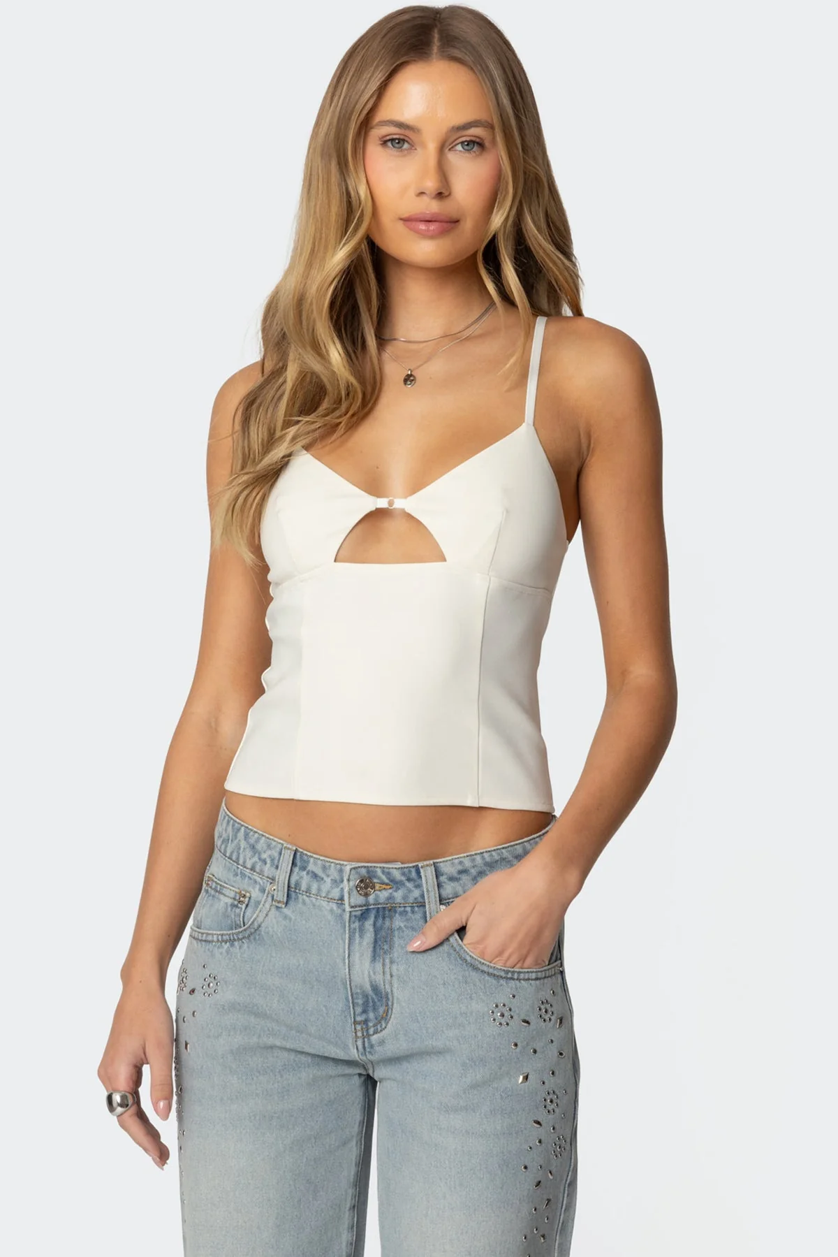 Cream Cut Out Tank Top Womens Sleeveless Blouse