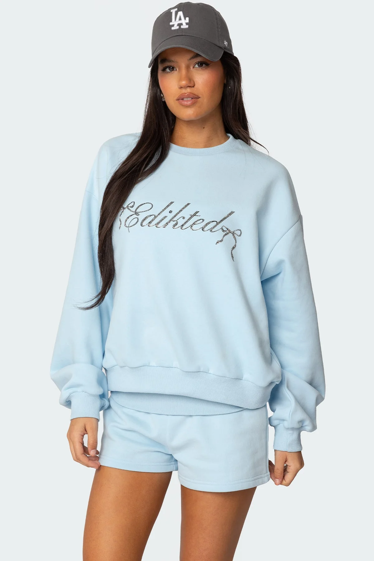 Blue Rhinestone Oversized Sweatshirt