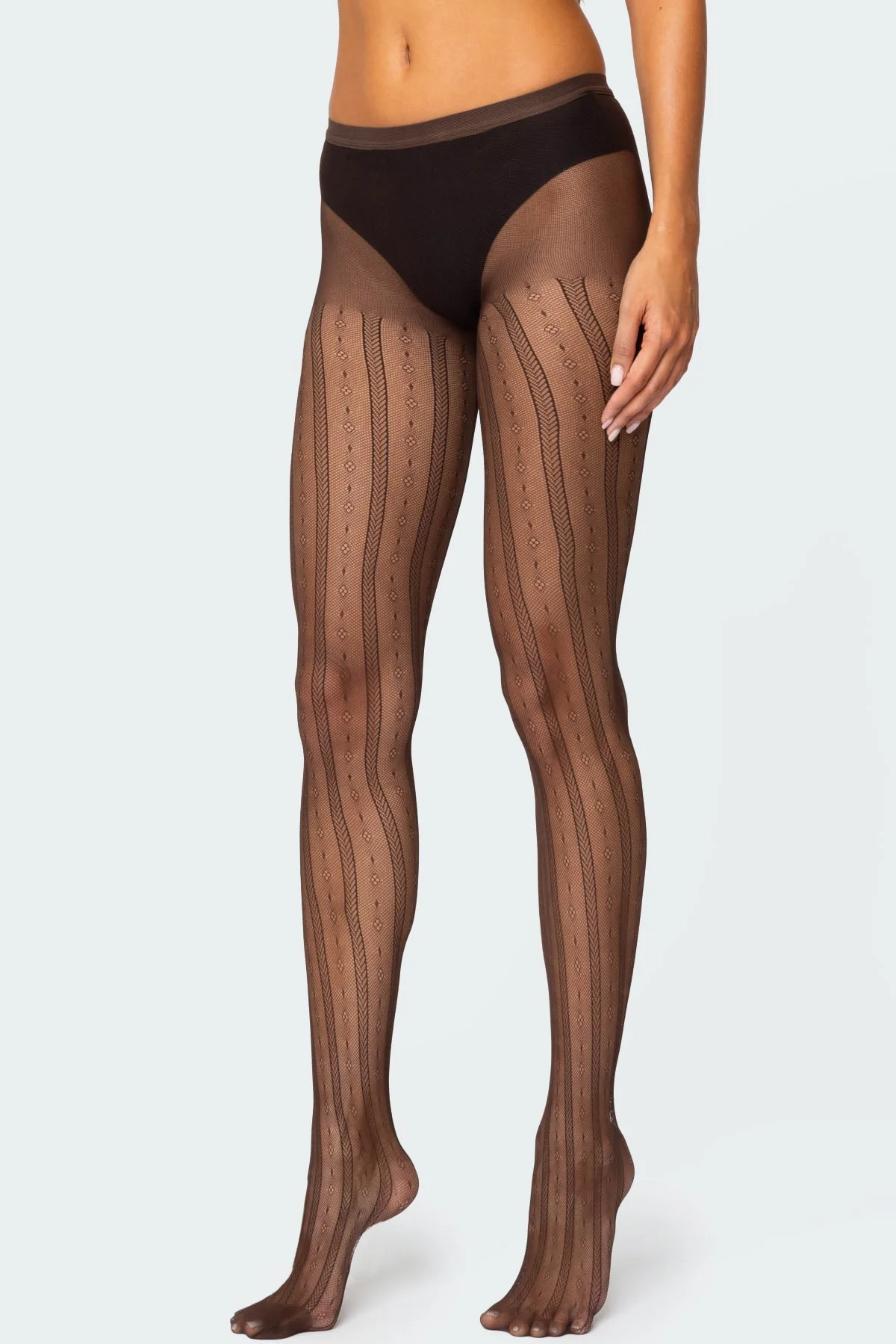 Brown Striped Tights Polyester Spandex Blend