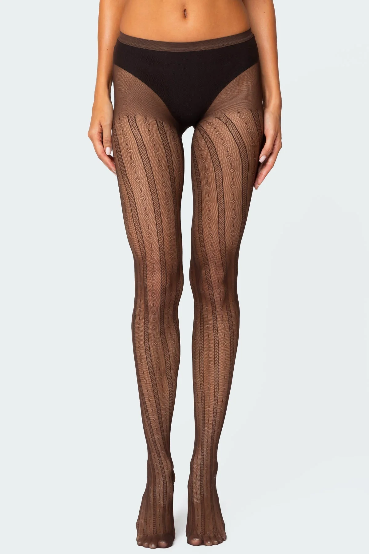 Brown Striped Tights Polyester Spandex Blend