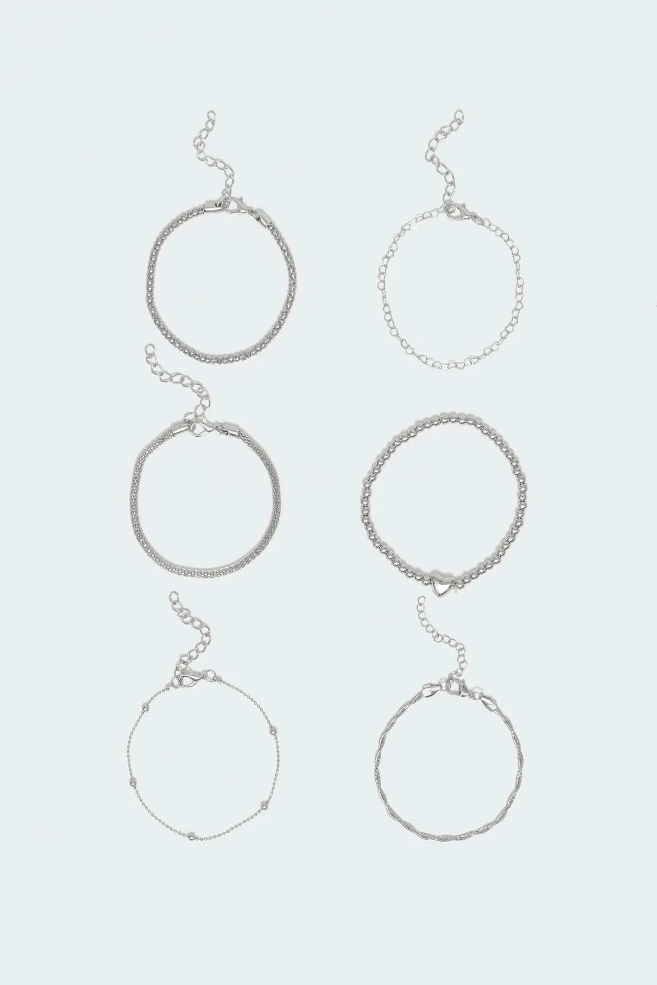 Silver Tone Stackable Bracelet Set - Pack of 6