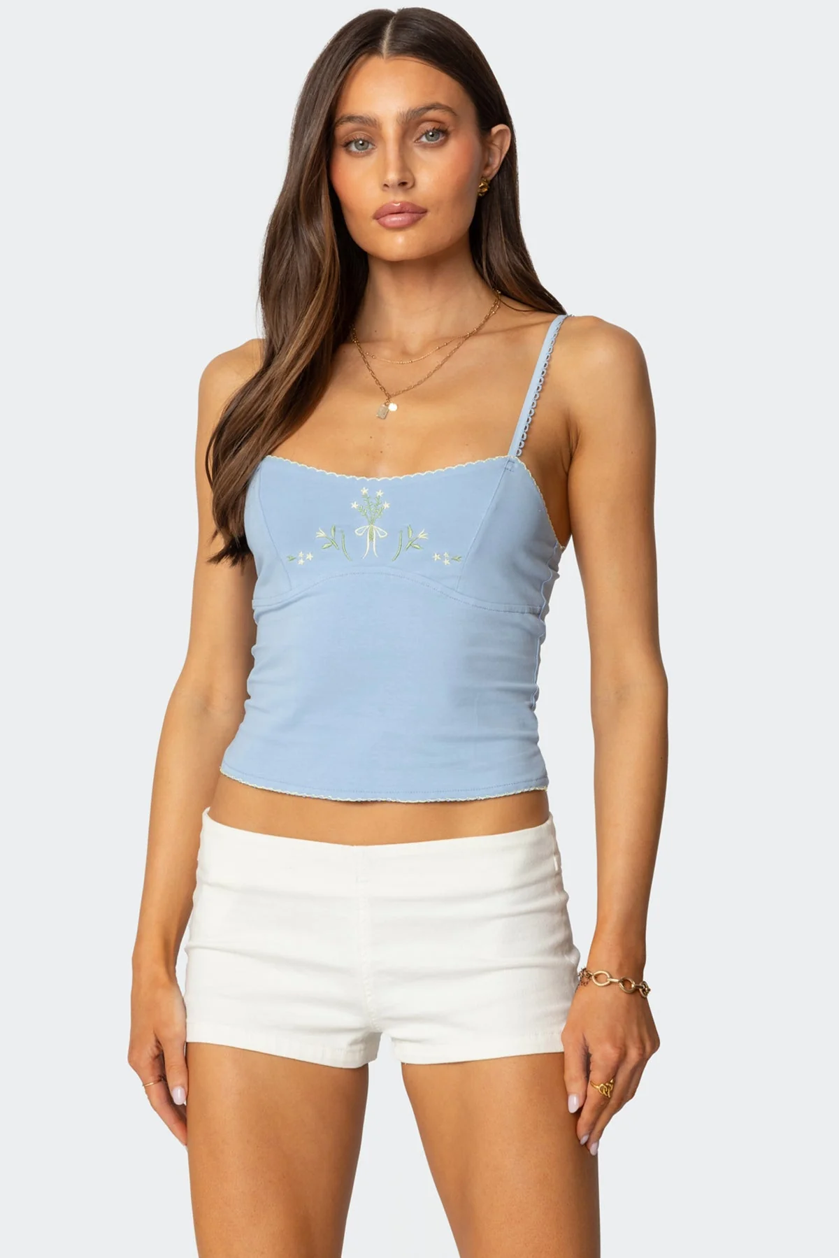 Embroidered Light Blue Tank Top