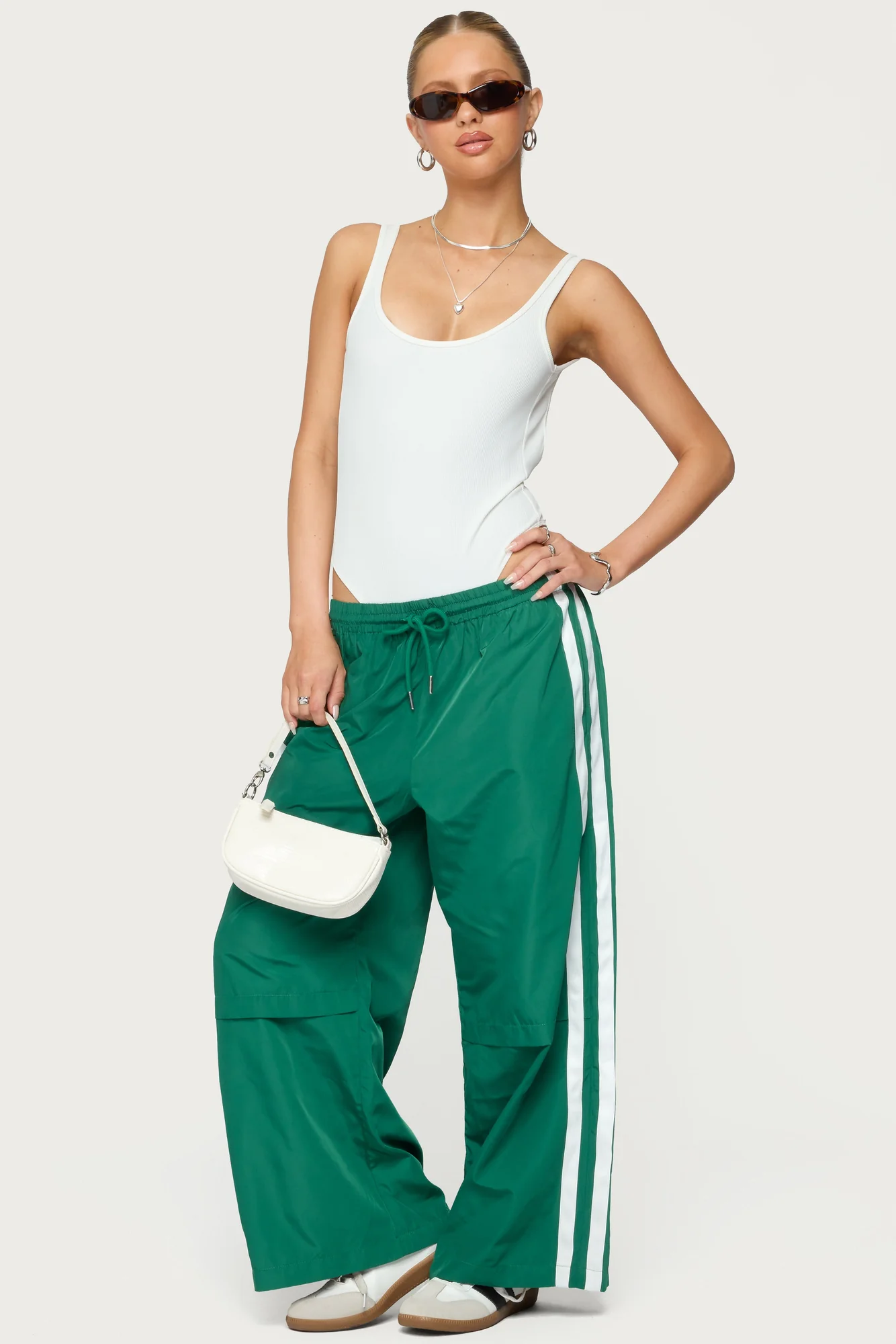Green Nylon Petite Track Pants