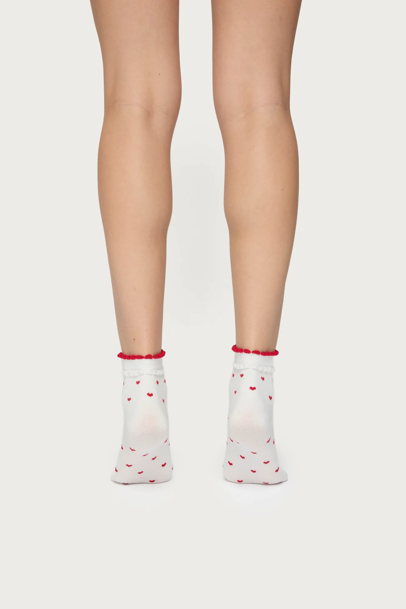 White Heart Graphic Cotton Socks - Scalloped Trim Design