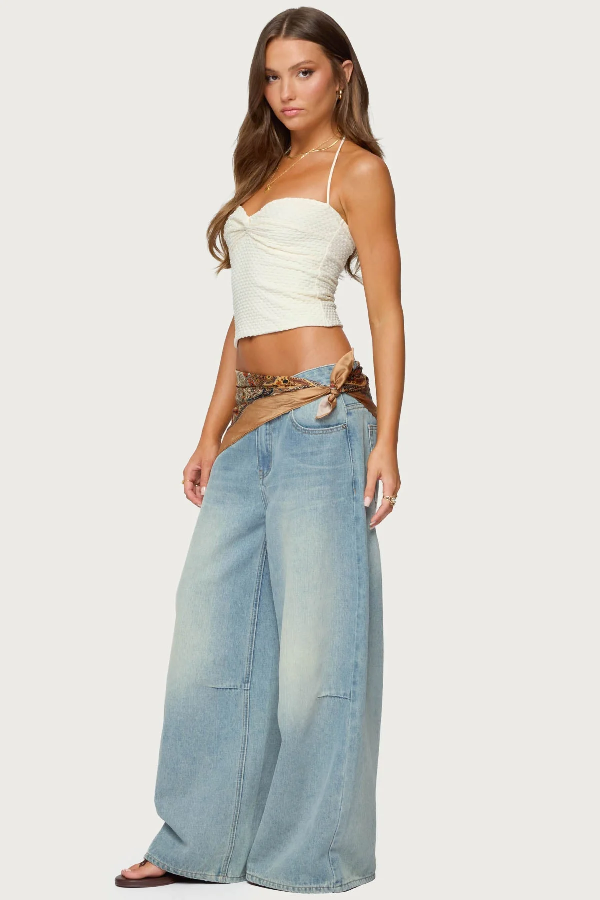 Textured Twist Halter Top in Cream | Elegant Womens Top