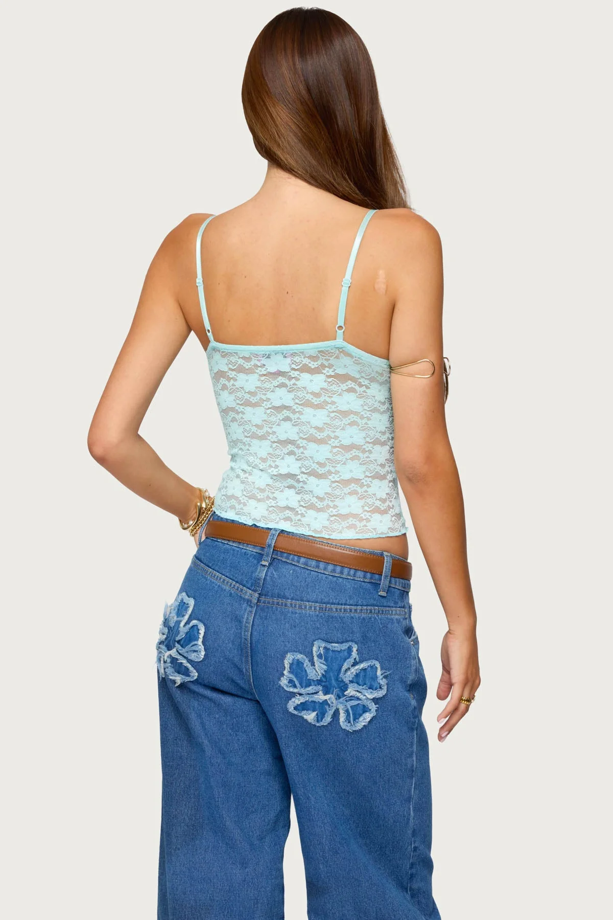 Turquoise Sheer Lace Tank Top for Women