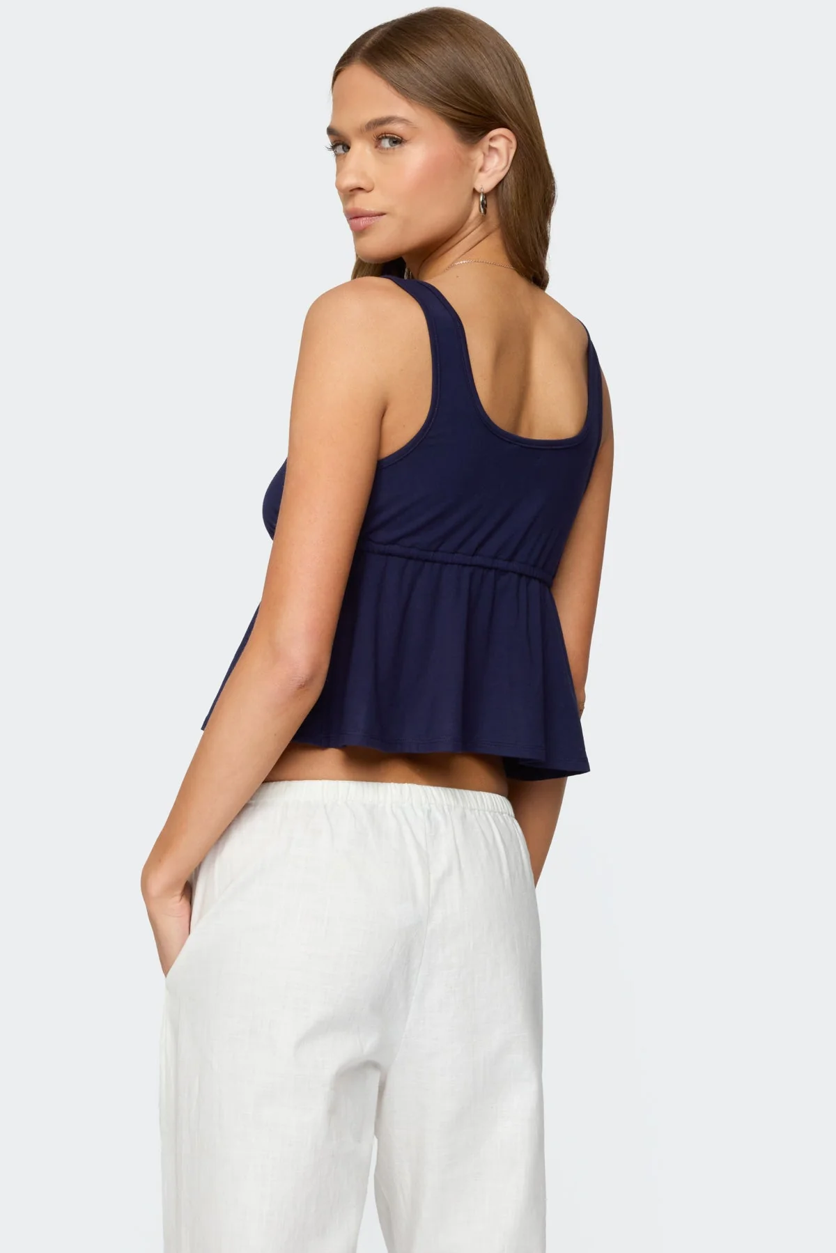 Navy Tie Front Tank Top
