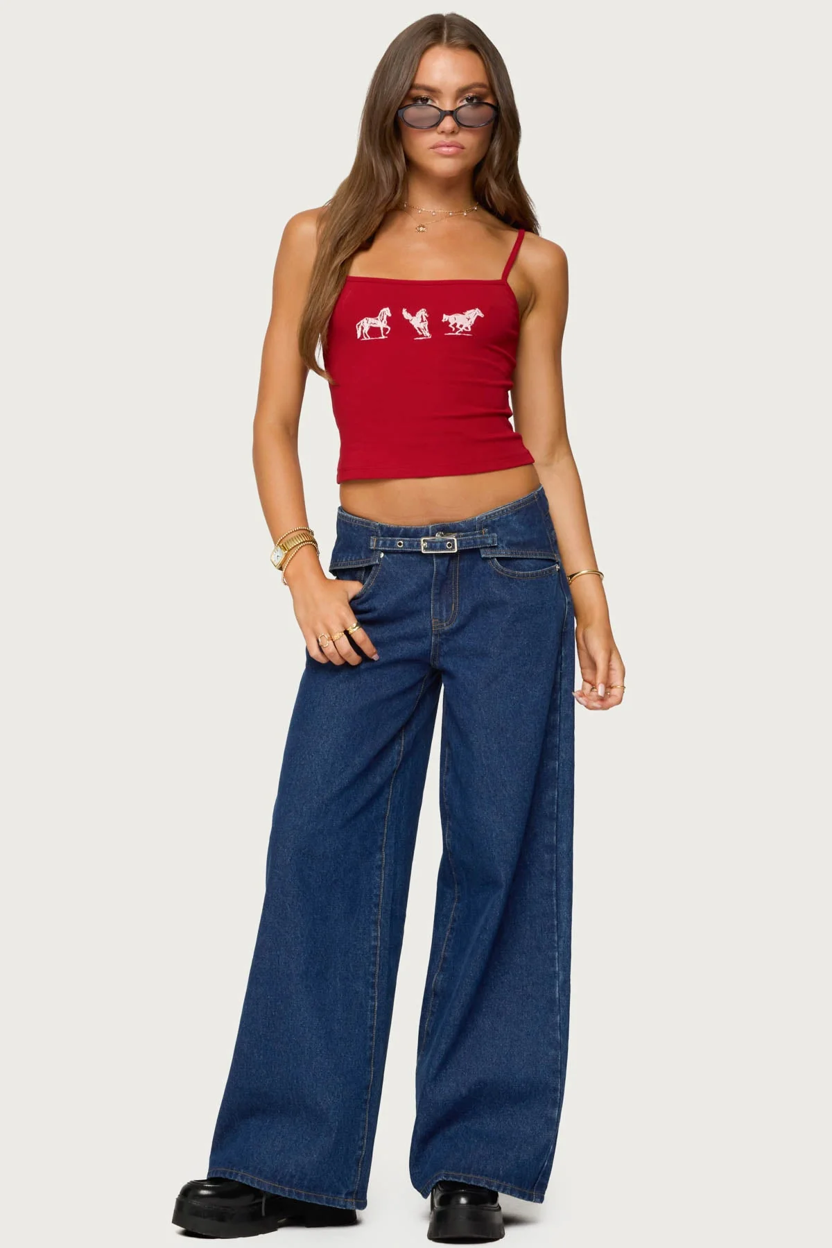 Red Graphic Horse Print Tank Top Womens Sleeveless Shirt