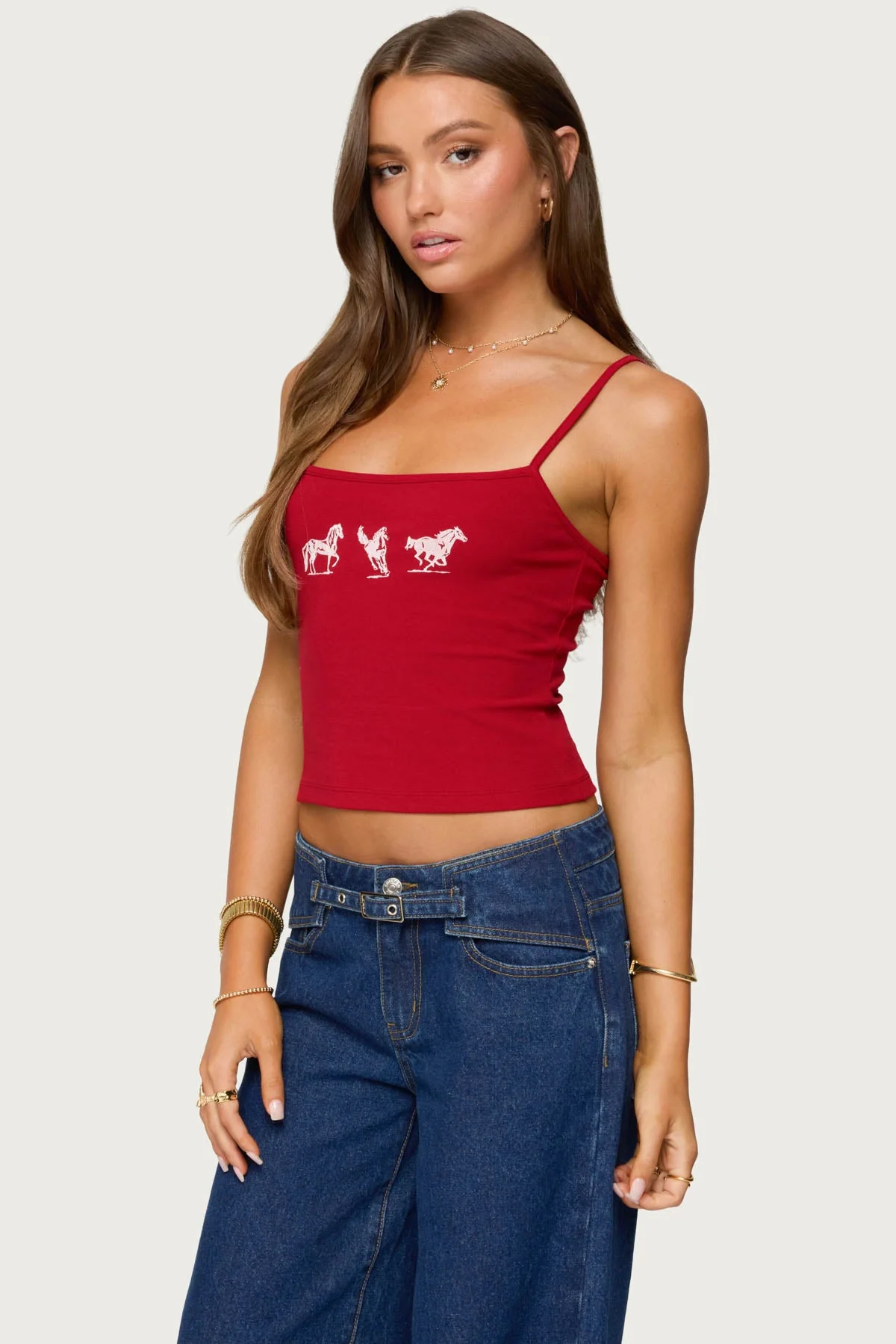 Red Graphic Horse Print Tank Top Womens Sleeveless Shirt