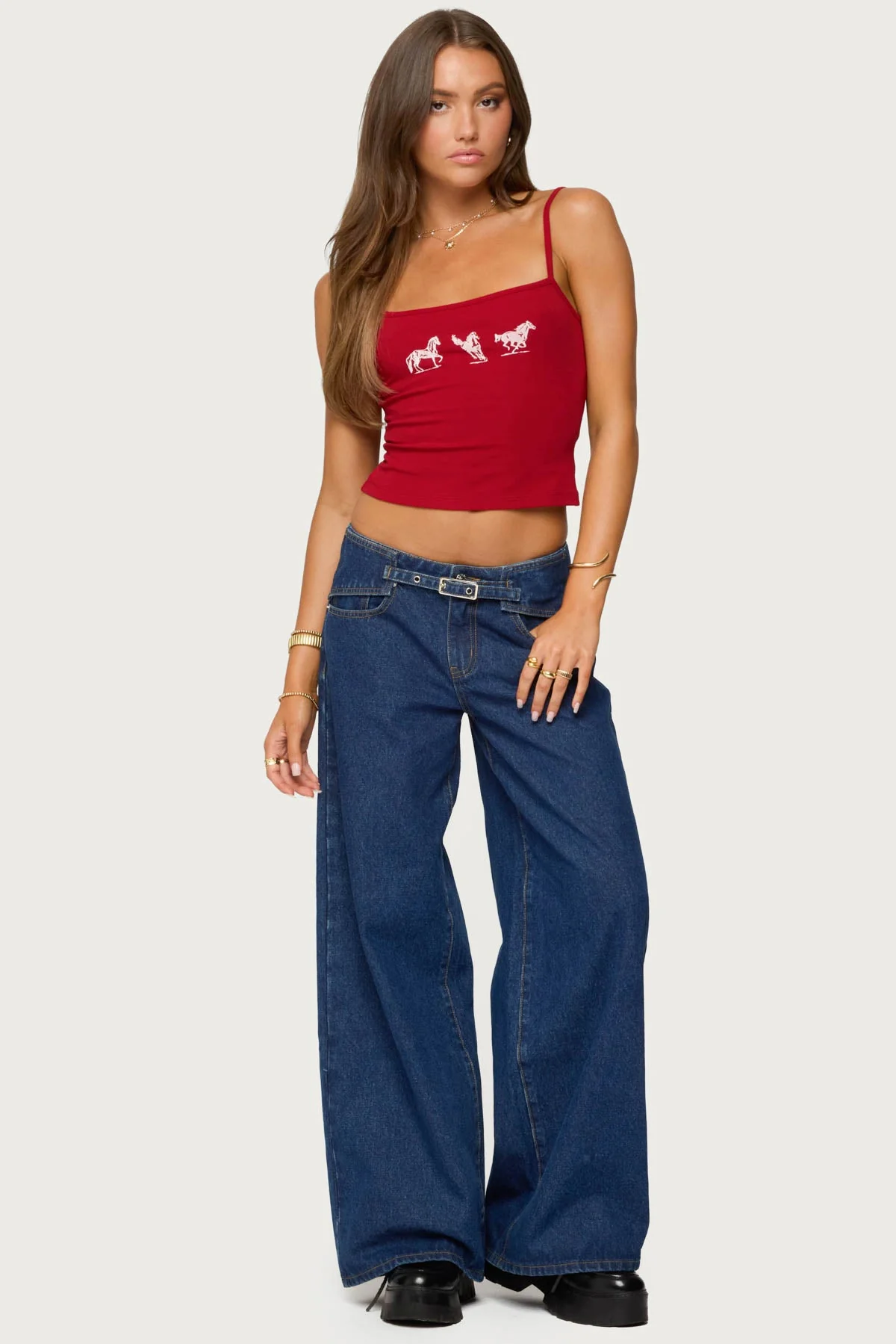 Red Graphic Horse Print Tank Top Womens Sleeveless Shirt