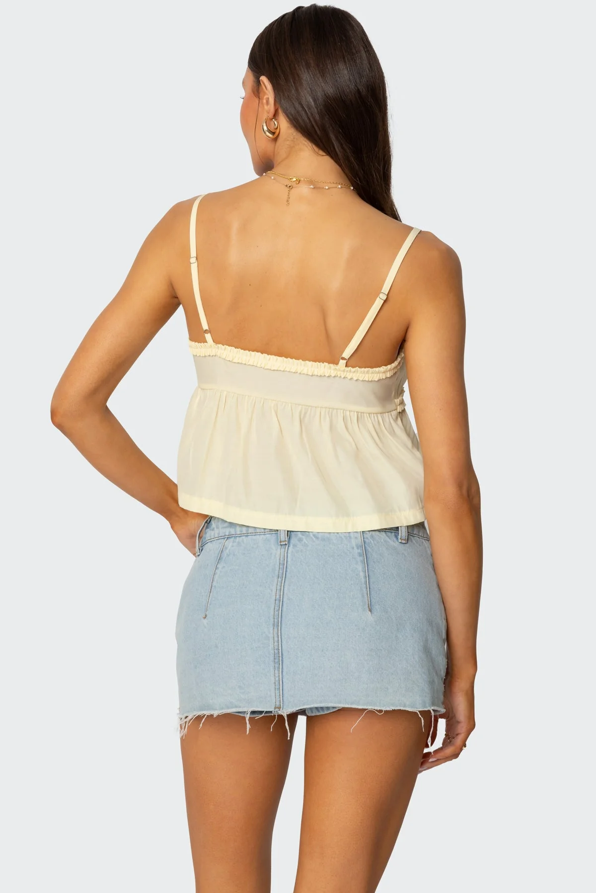 Yellow Tie Front Tank Top Womens Ruffle Detailing