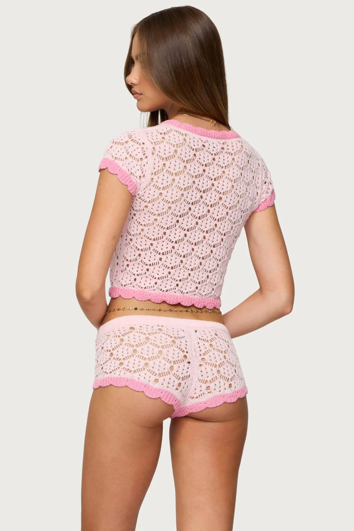 Light Pink Open Knit Buttoned Shirt