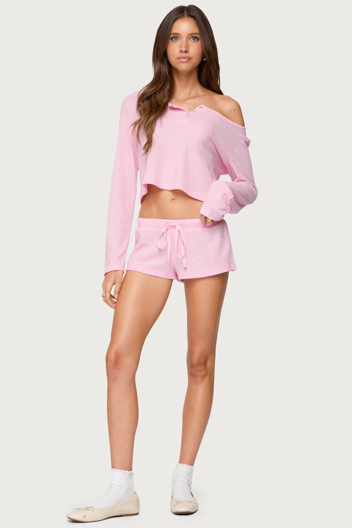 Light Pink Waffle Lounge Shorts Set