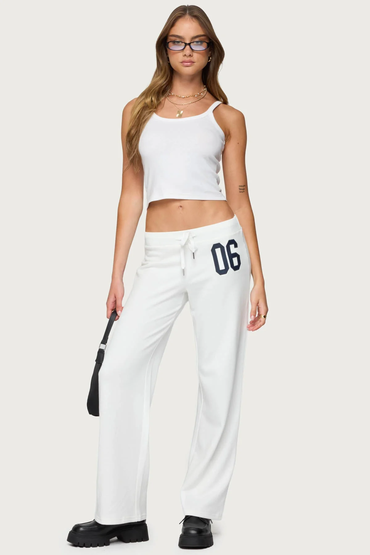 Adjustable Waist Straight Leg Sweatpants in White