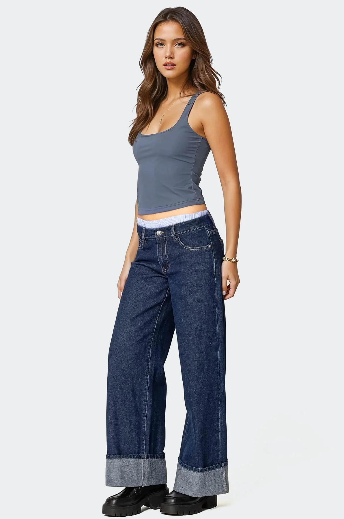 Navy Sleeveless Square Neck Tank Top