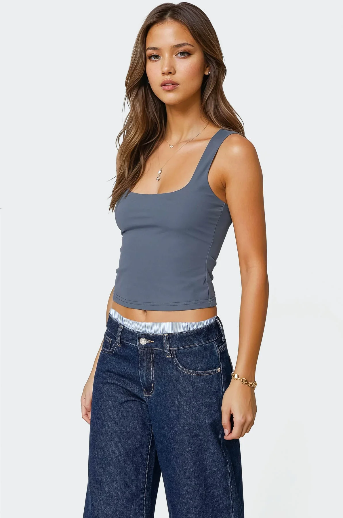 Navy Sleeveless Square Neck Tank Top