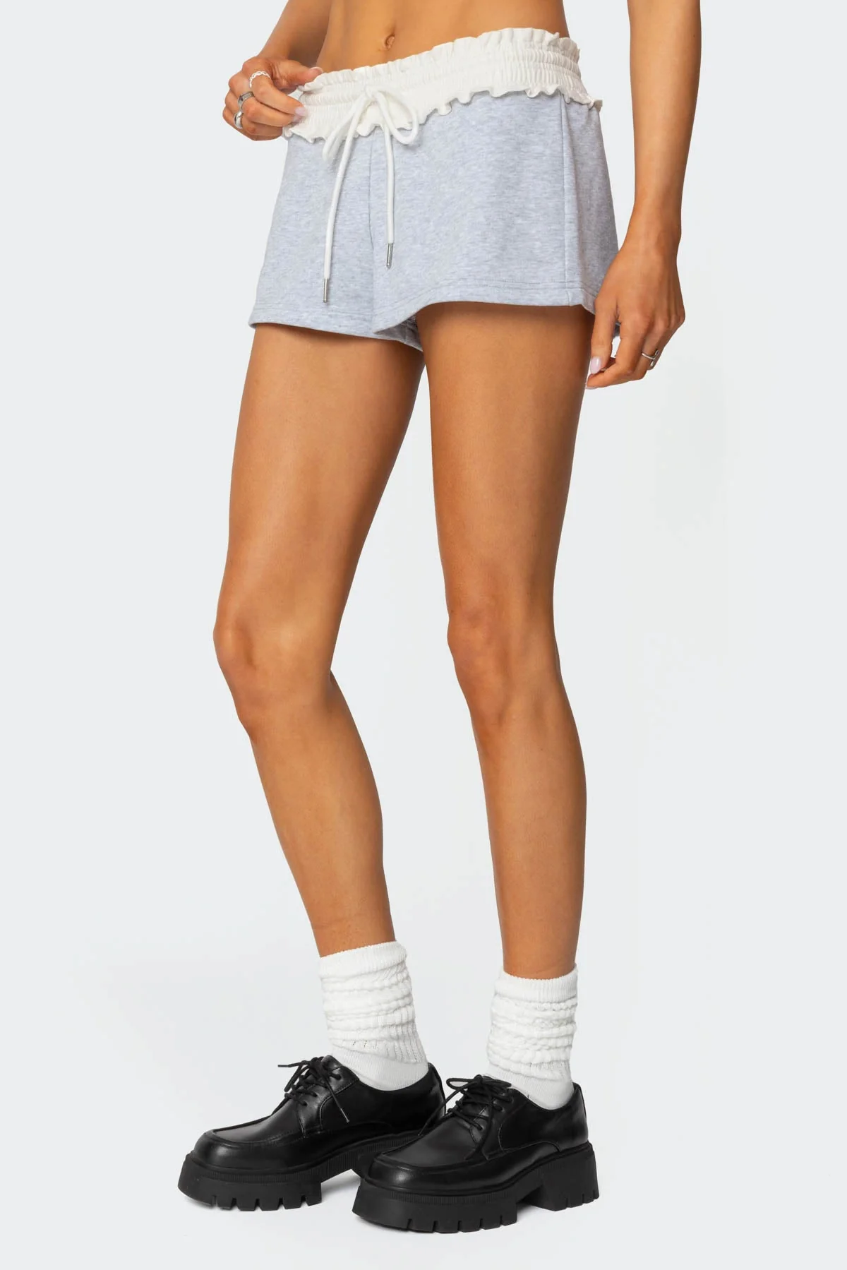 Gray French Terry Scrunch Waist Shorts