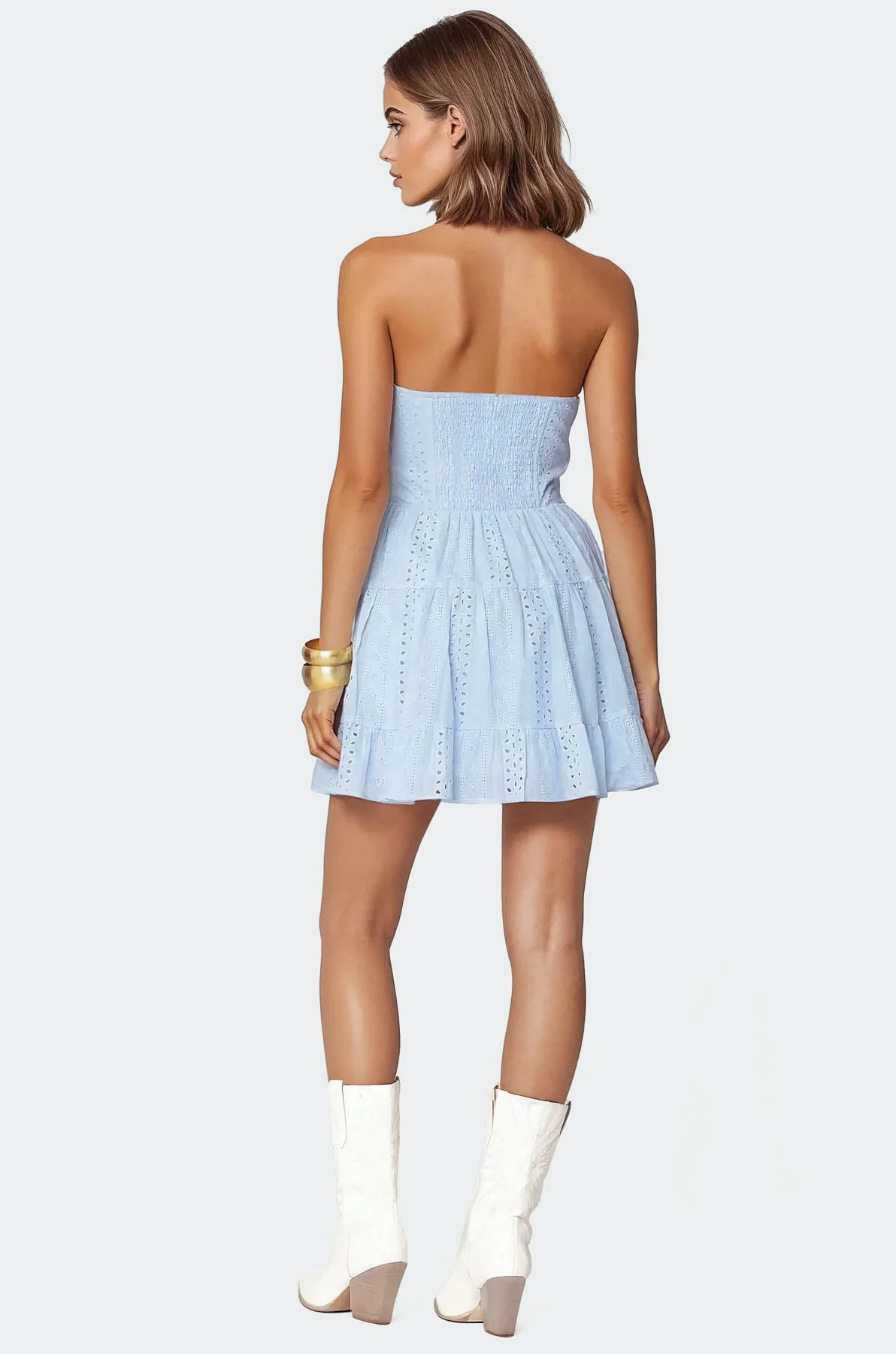 Light Blue Strapless Lacey Cotton Mini Dress
