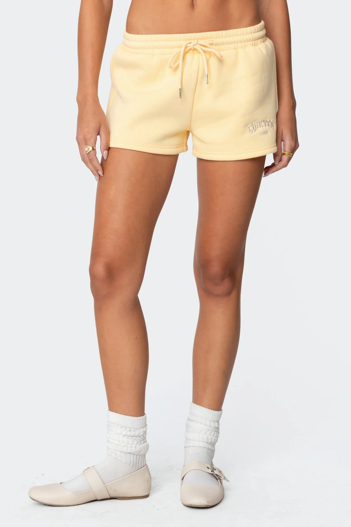 Yellow Graphic Embroidered Girl Shorts for Women