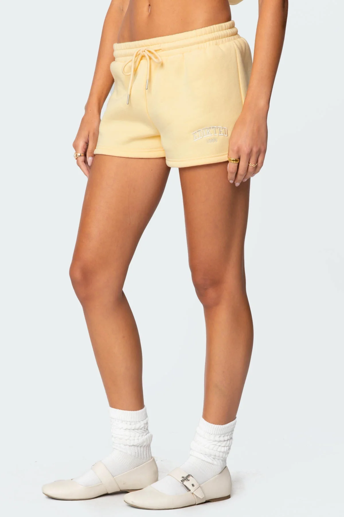Yellow Graphic Embroidered Girl Shorts for Women