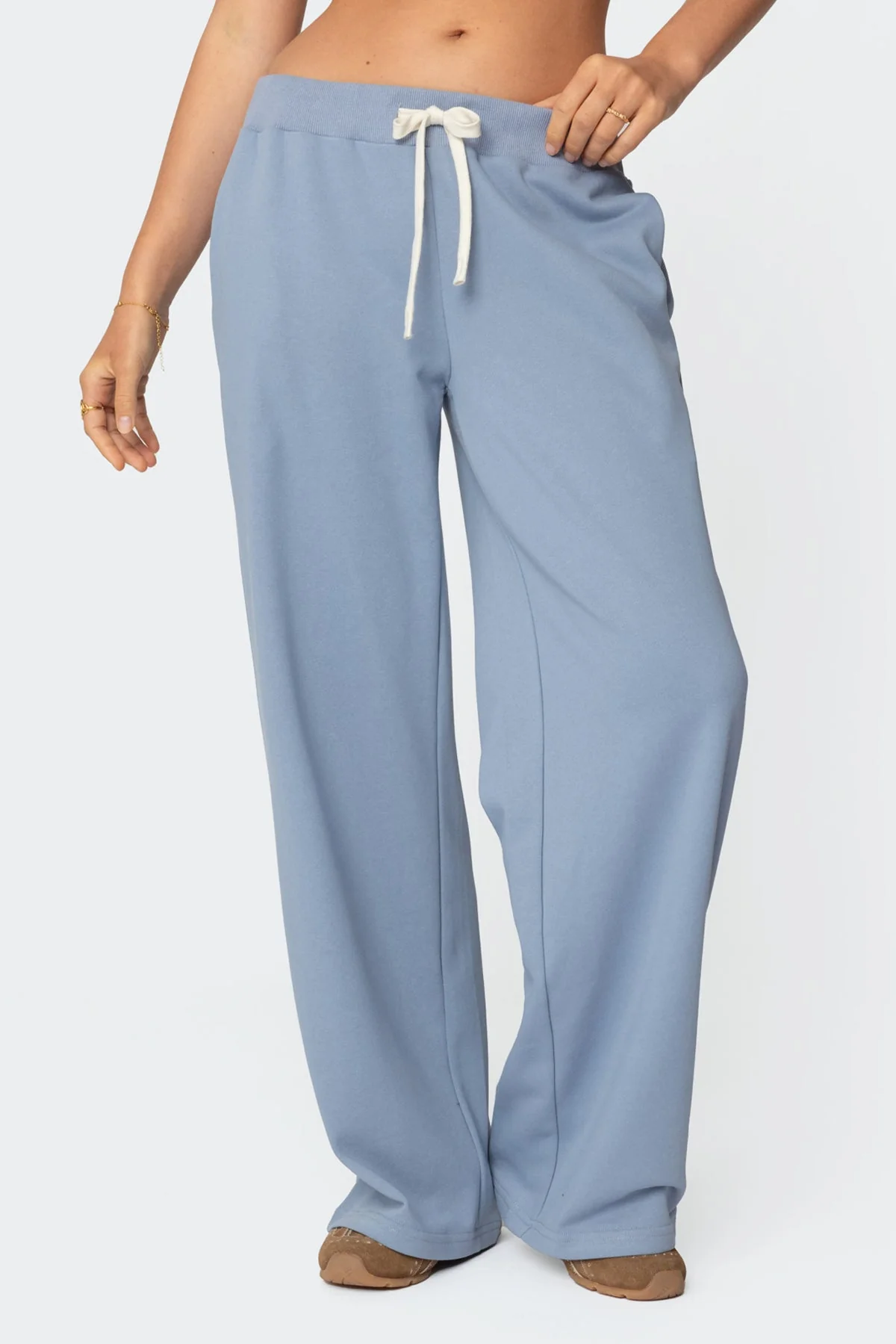 Blue French Terry Sweatpants for Women Adjustable Waist