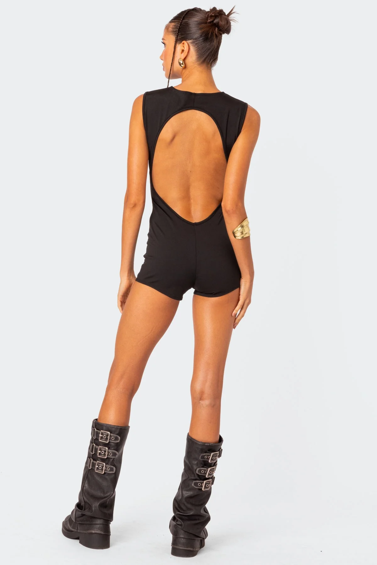 Black Open Back Jumpsuit Romper