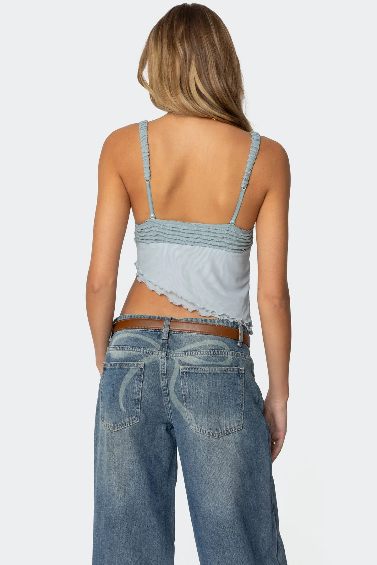 Light Blue Ruffle Asymmetric Tank Top