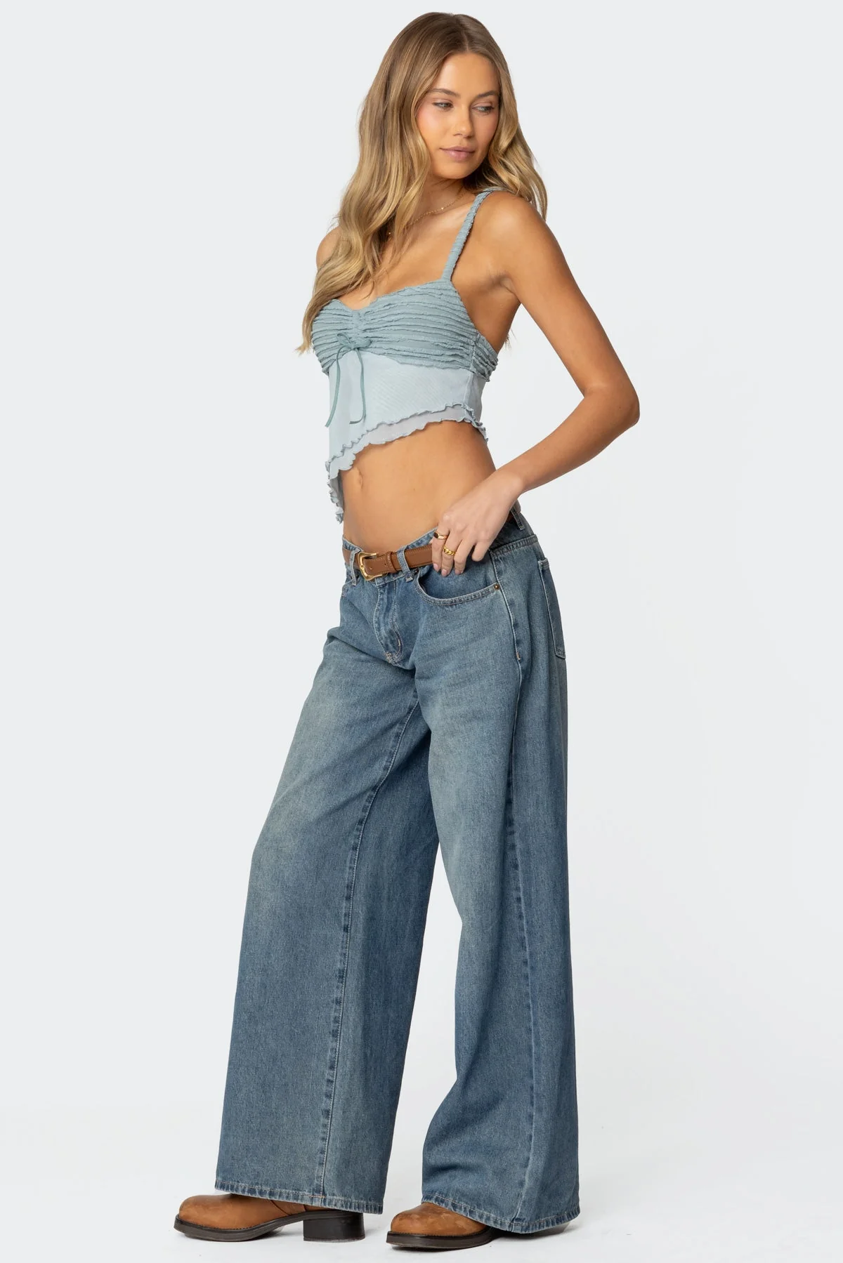 Light Blue Ruffle Asymmetric Tank Top