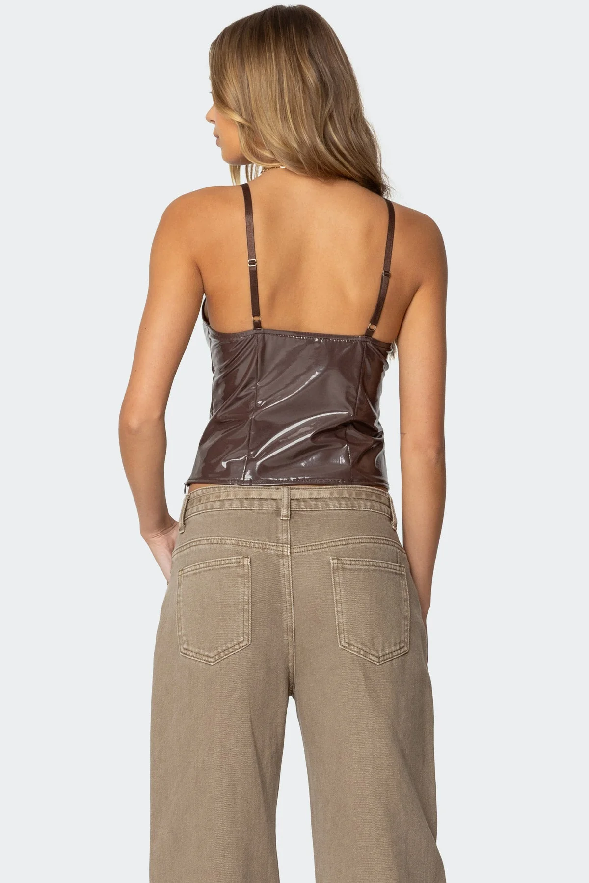 Brown Vinyl Tank Top with Adjustable Straps