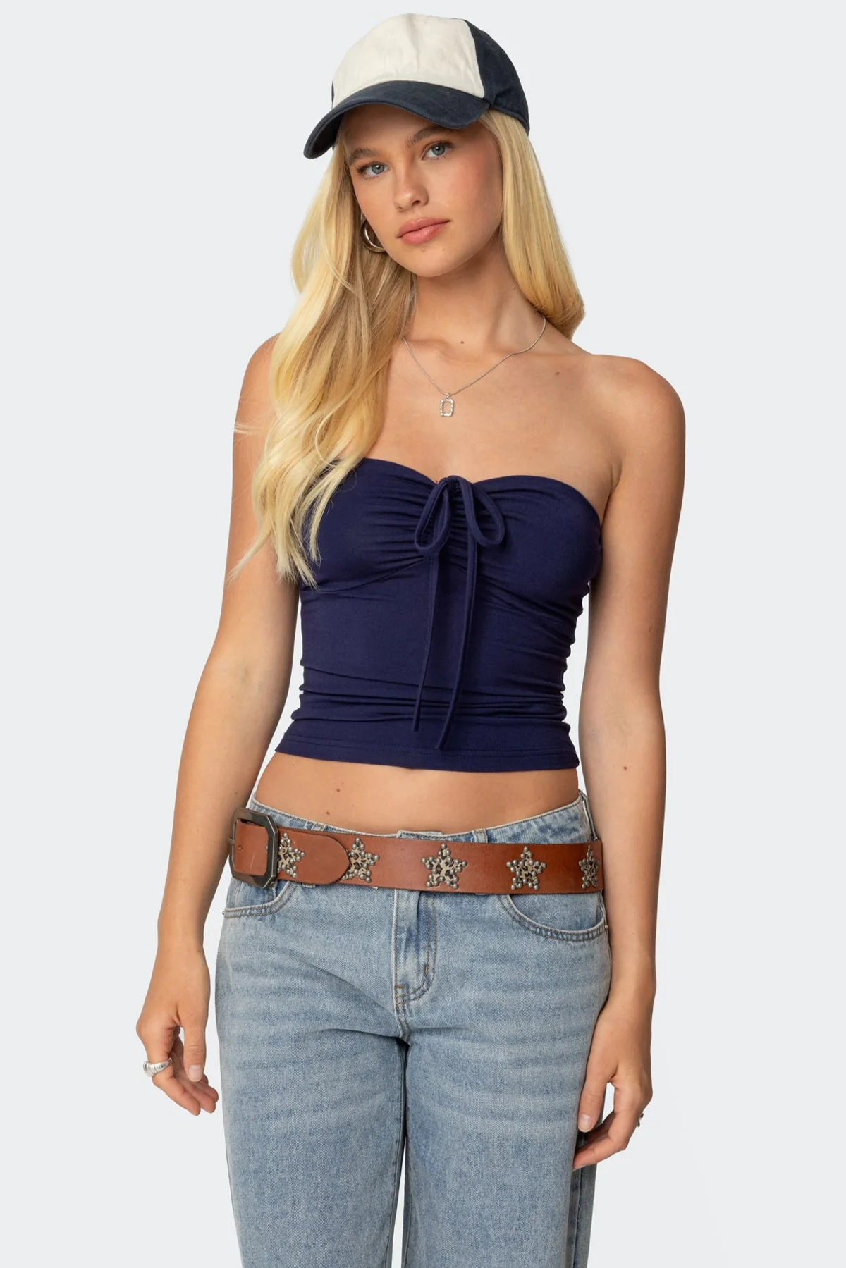 Navy Strapless Sweetheart Top - Stylish Tube Design