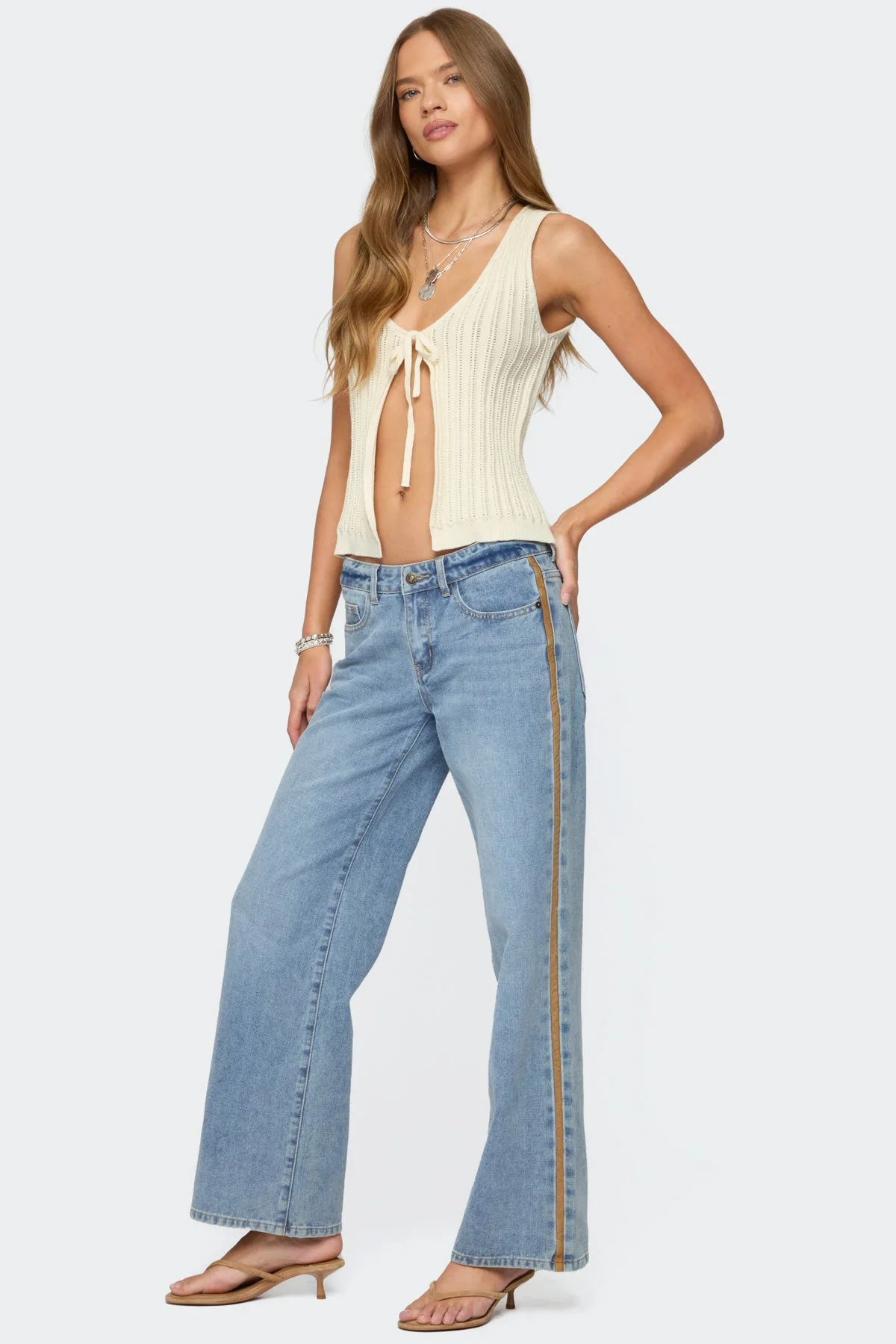 Cream Knit Top with Front Split Detail - Elegant Verona Style