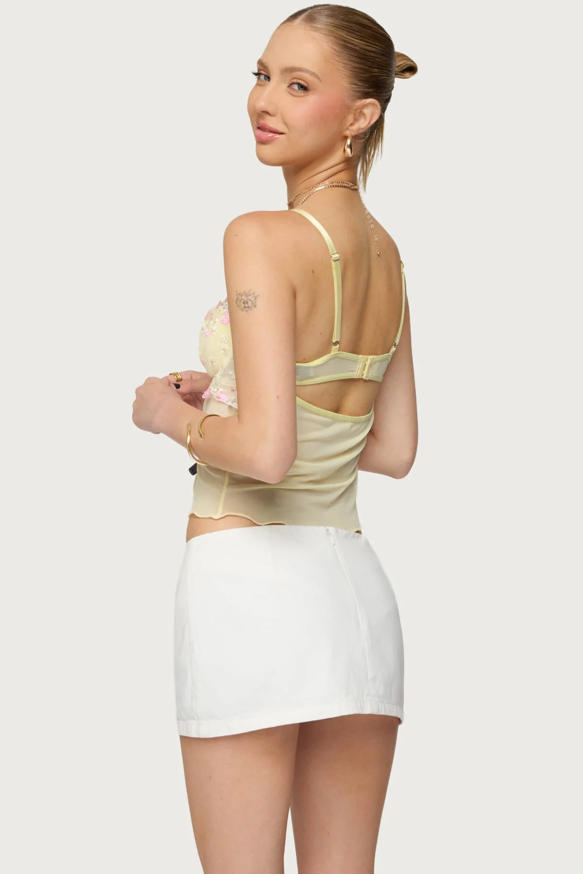 Sheer Floral Embroidered Bra Top in Yellow