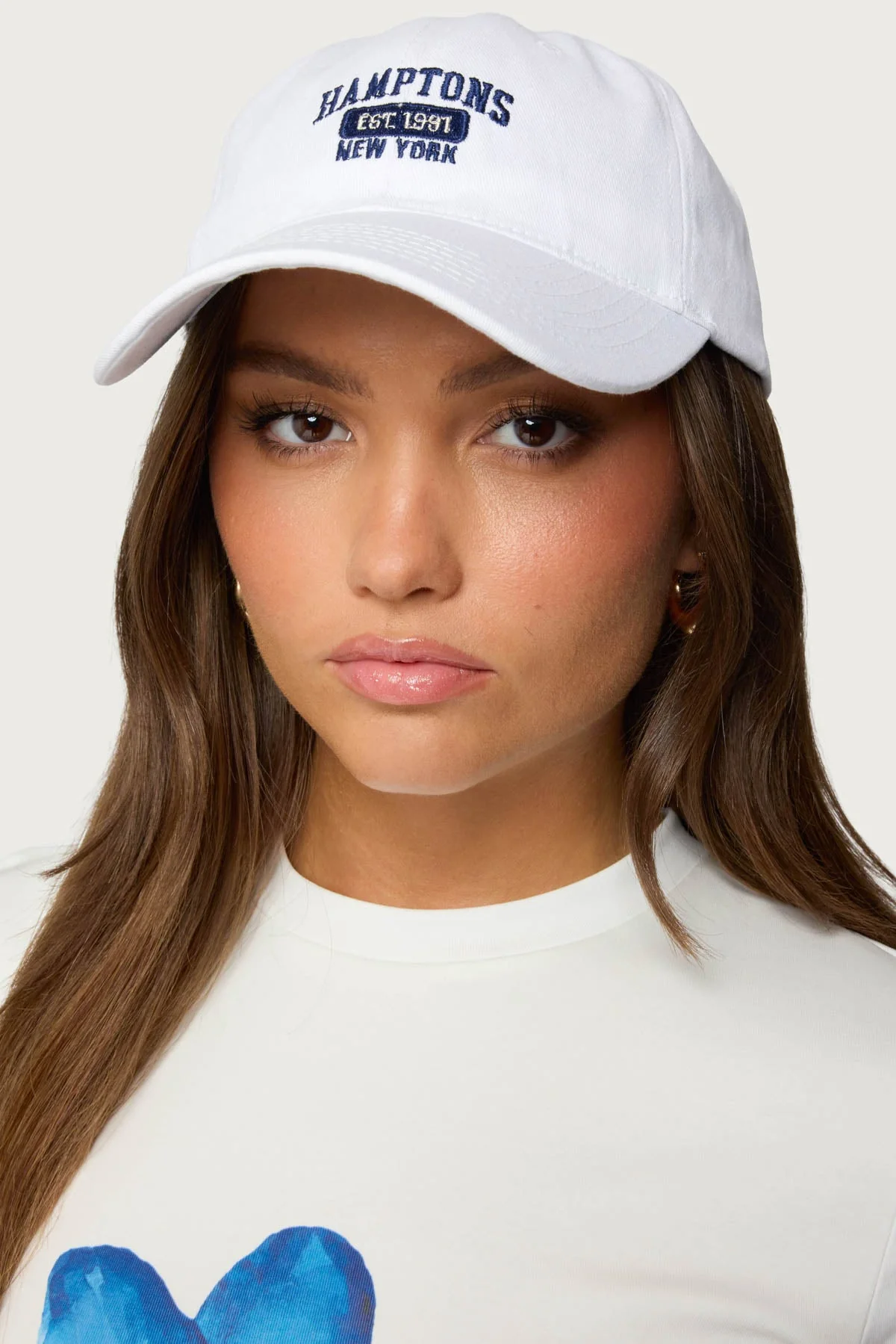 White Embroidered Cotton Baseball Cap