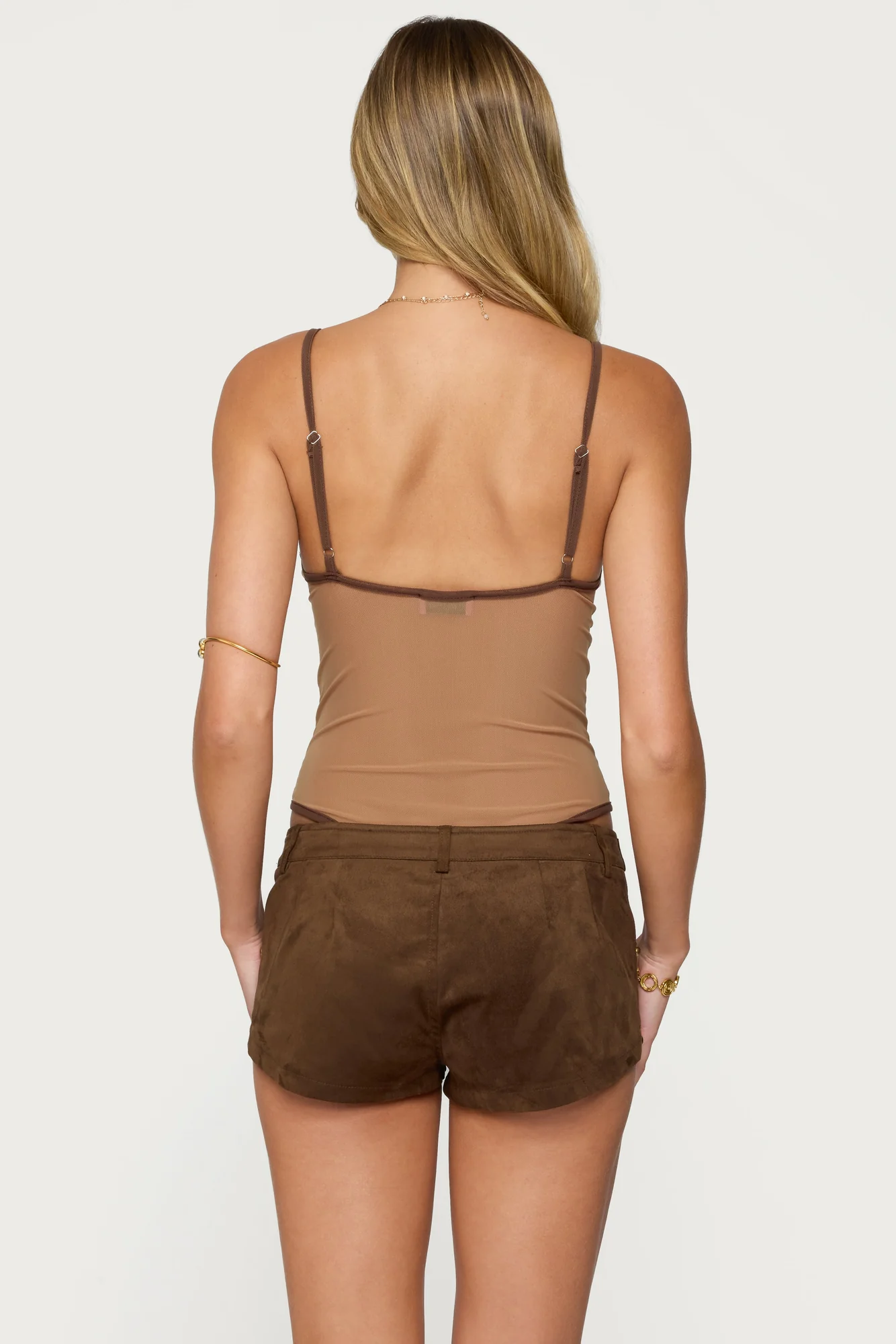 Brown Sheer Mesh Cut Out Bodysuit Womens Strappy Lingerie